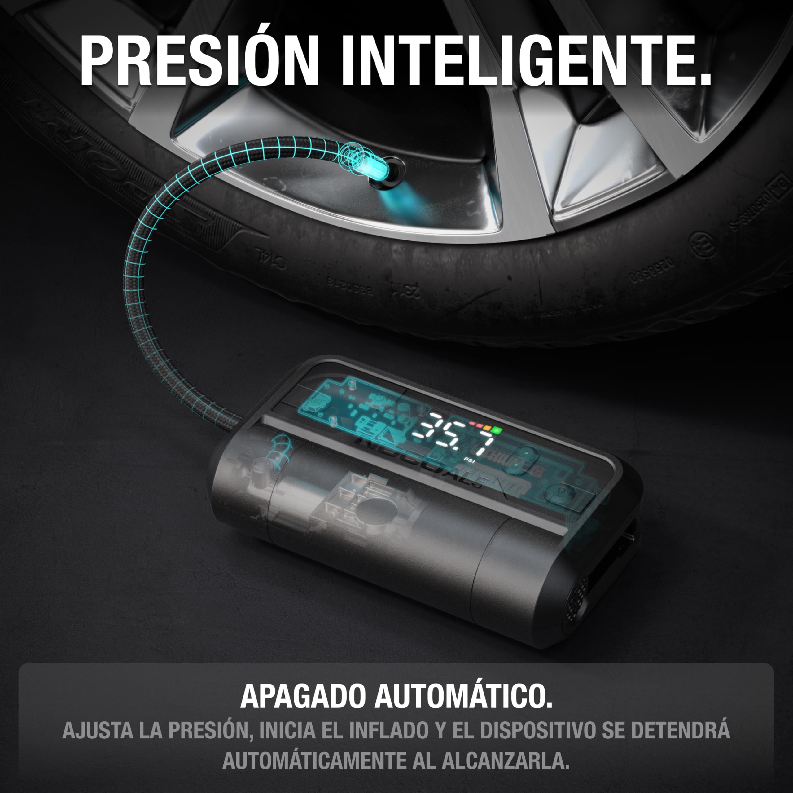 NOCO Air AL5 Inflador de neumáticos inalámbrico 5A Compresor de aire portátil a batería 17 SLPM 0-40 PSI 7 min Manómetro digital Apagado automático