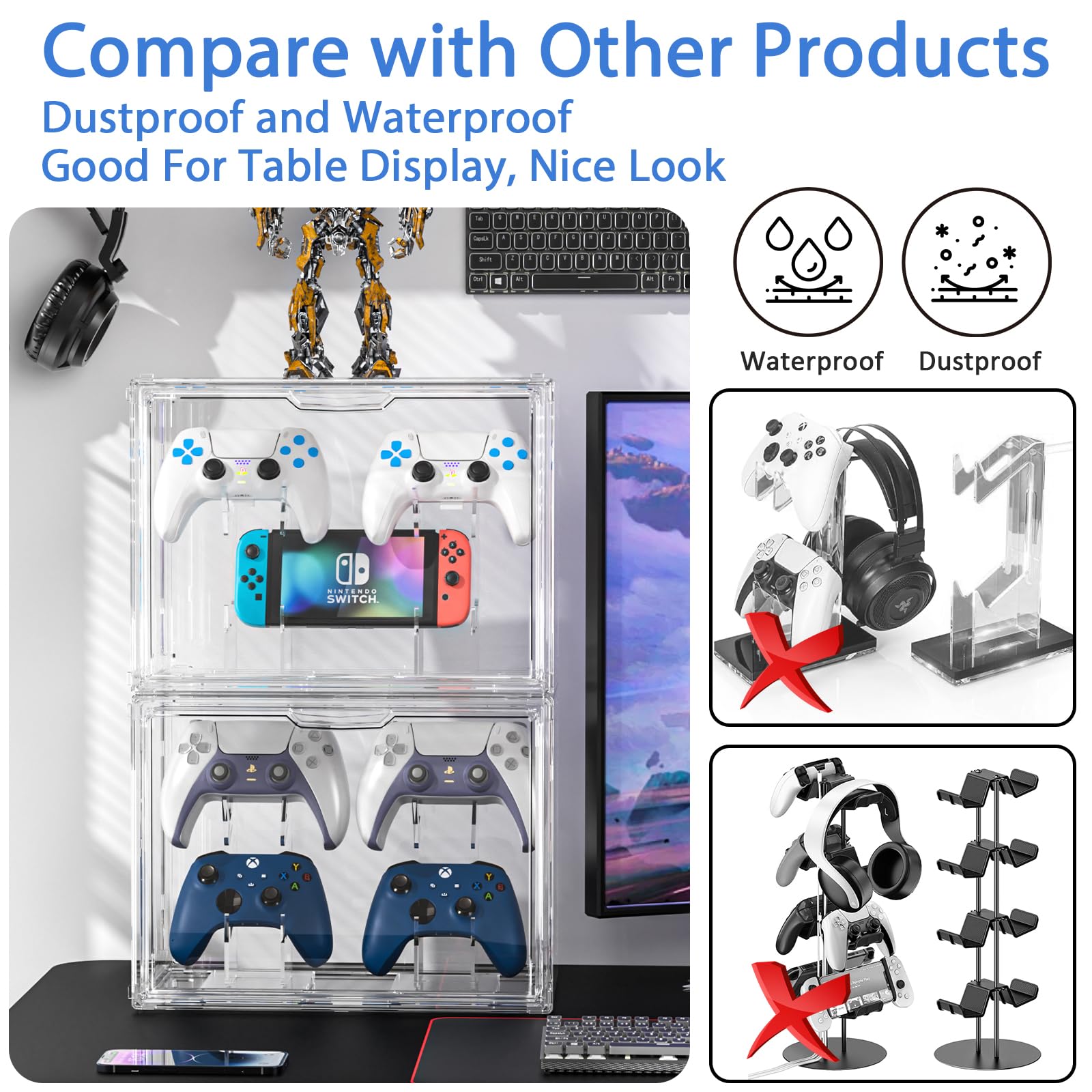 starogegc Supporto per controller e auricolari, supporto per cuffie, per scrivania, espositore in acrilico e supporto per Xbox, PS5, PS4, PS3, Switch Pro e quasi tutti i controller e cuffie