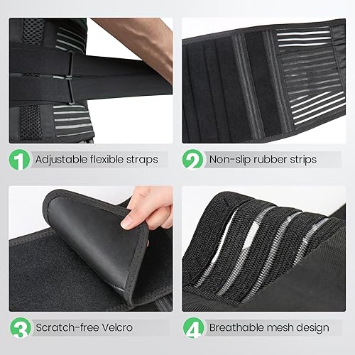 Miniatura 5 de Soporte de espalda para aliviar el dolor de espalda baja, cinturón de apoyo lumbar para hombres y mujeres, soporte de espalda transpirable para