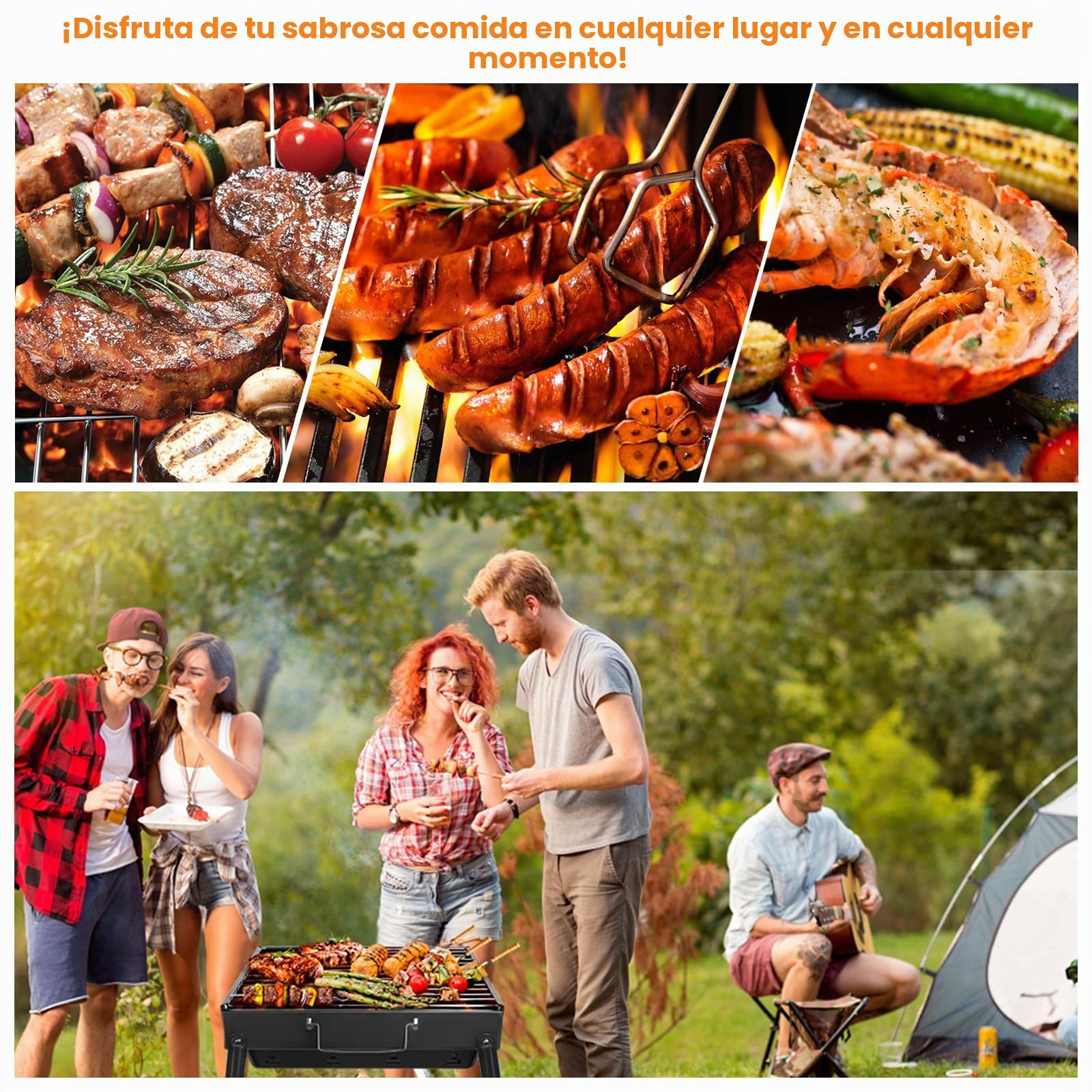 Uten Barbacoas Portátiles de Carbón, Parrilla de Acero Inoxidable para Ahumar y Acampar al Aire Libre, Char Broil BBQ Pit Grill (Mediano), Negro
