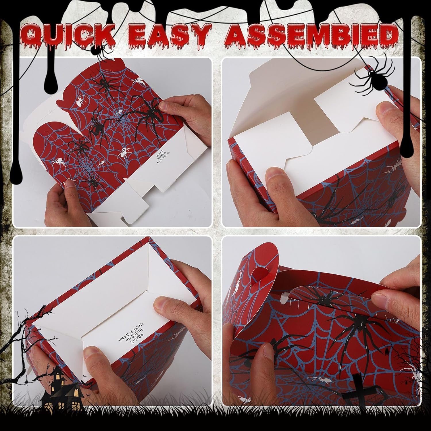 Hokoad 24 Pcs Spider Party Favor Boxes With Handles - 6 Styles Halloween Treat Bags for Kids, Spooky Birthday Goodie Candy Boxes, Gable Gift Box Decorations Supplies (24) - Image 3