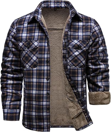HOOD CREW Mens Sherpa Lined Flannel Shirt Jacket