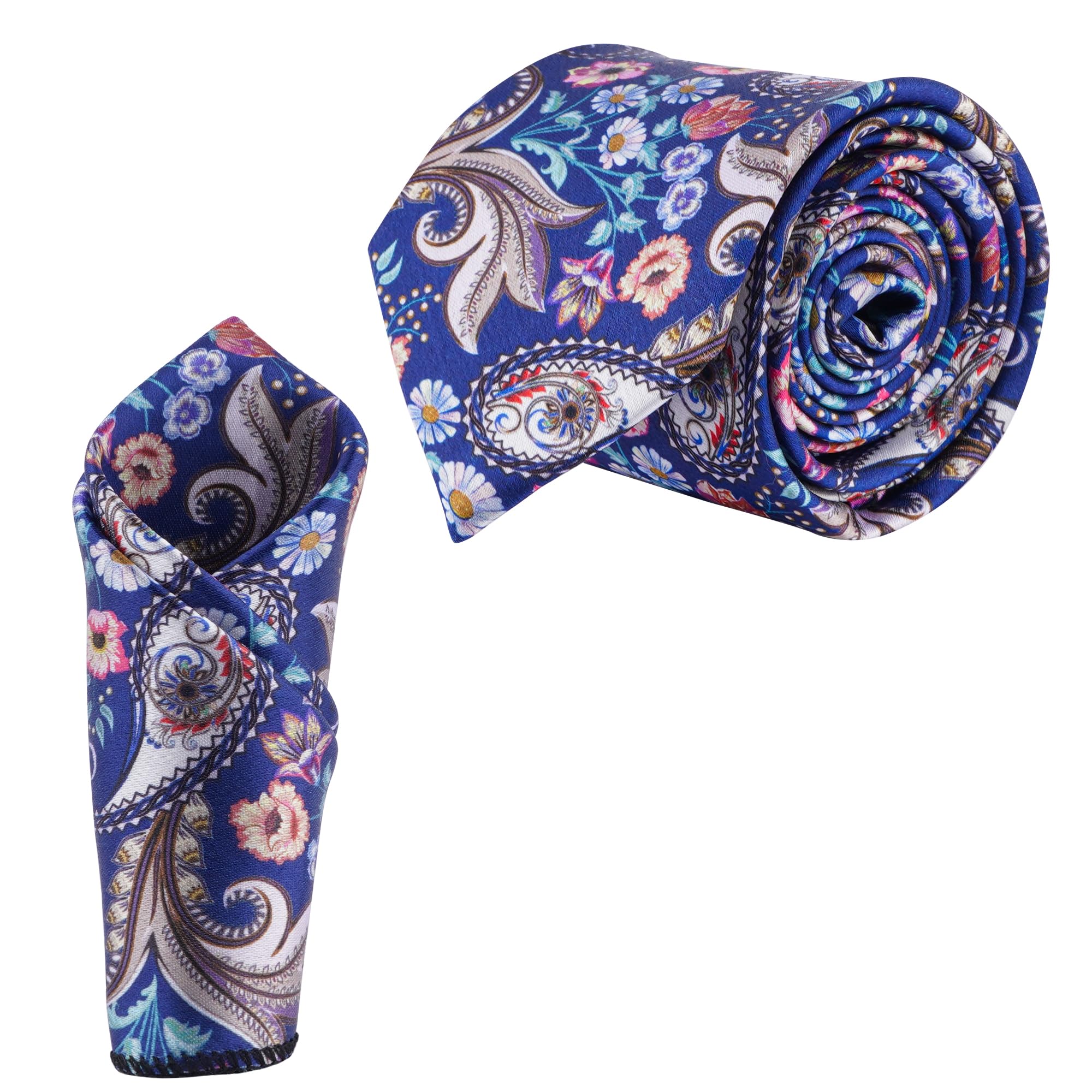 calixto Satin Paisley Printed Neck Tie for Men with Matching Pocket Square – Elegant Formal Necktie Set for Weddings, Business (Pack of 2) ..-picture-13