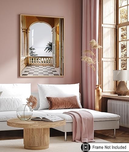 Miniatura 6 de Poster Master Póster de fotografía vintage, impresión retro de viaje, fotografía, balcón, océano, palmeras, suelo a cuadros, arte de pared sin marco