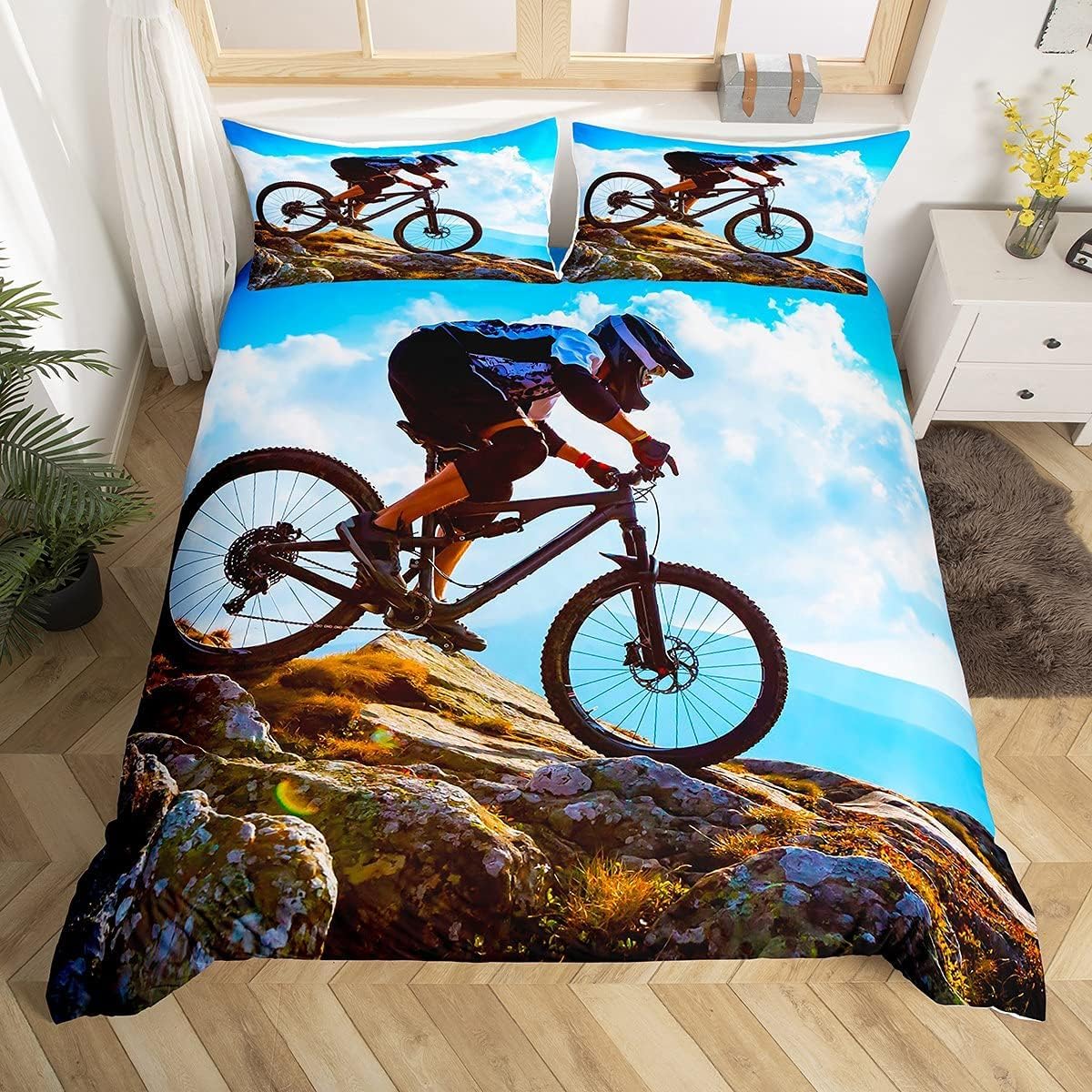 VTT Parure de Lit 200x200cm avec Housse de Couette Cycliste 3D pour Garçon