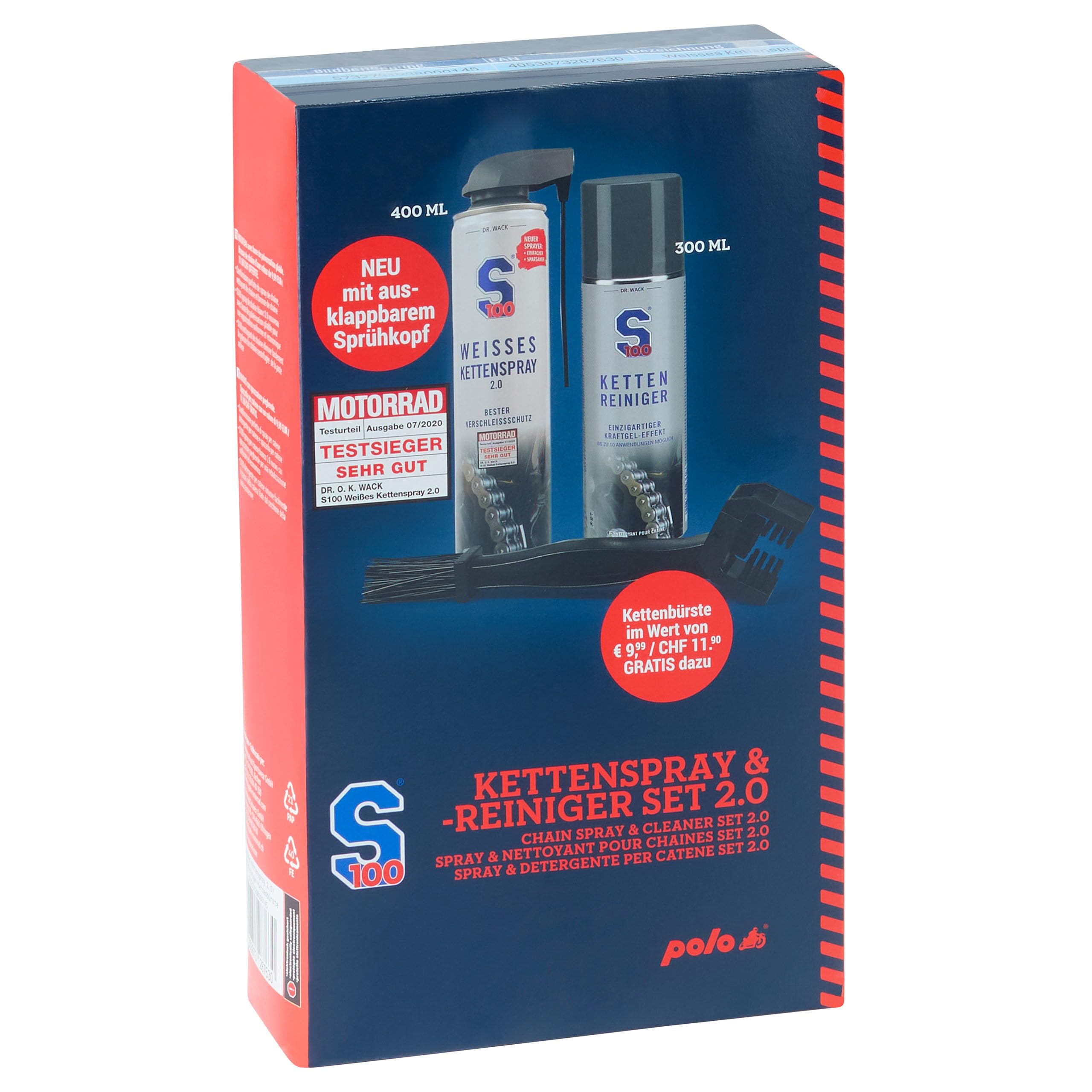 S100 Weisses Kettenspray 2.0/Kettenreiniger 300ml + Kettenbürste
