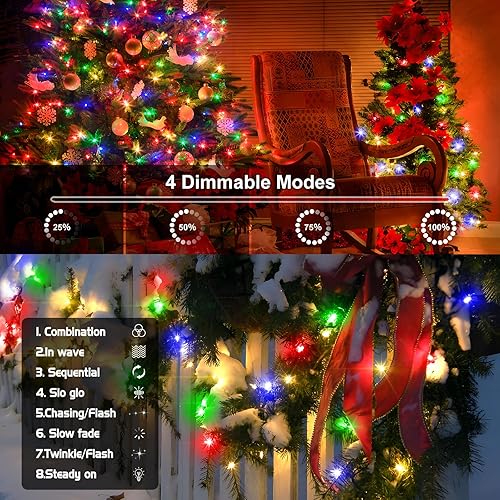 Miniatura 6 de KNONEW Guirnalda de luces a pilas para dormitorio al aire libre, 30 pies, 300 LED, impermeables, mini luces estrelladas con temporizador remoto, 8