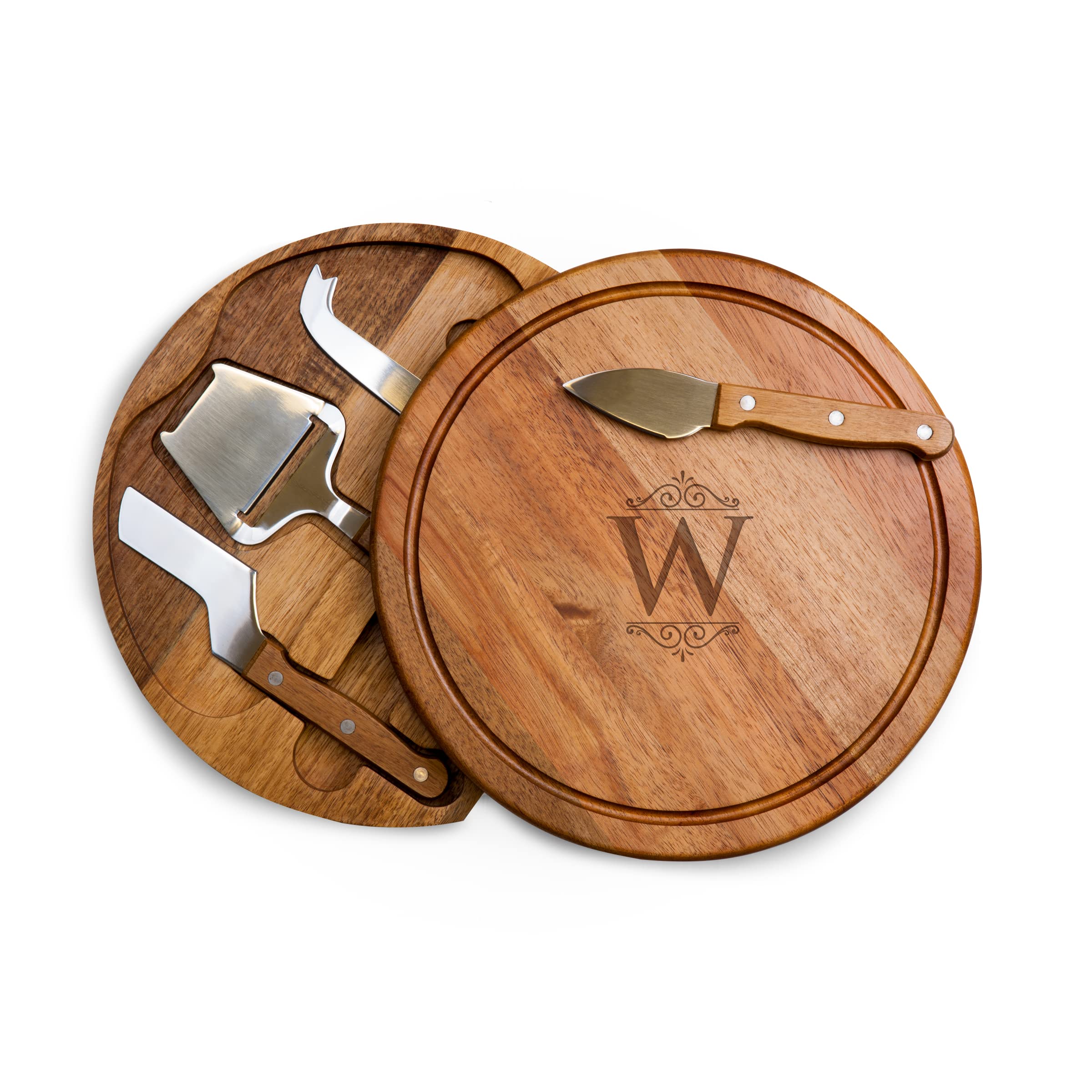 Toscana Monogram Initials W Personalized Acacia Circo Cheese Cutting Board & Tools Set