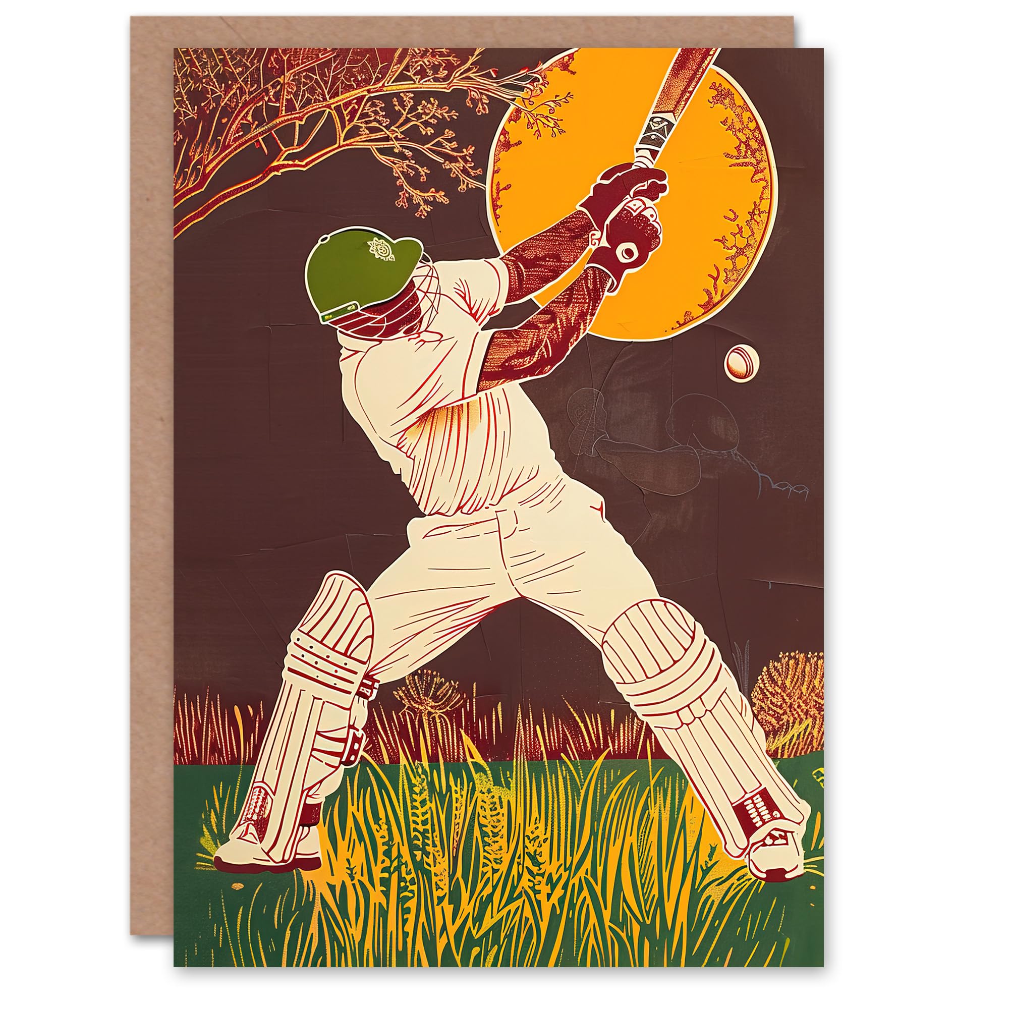 Artery8 Cricket Player Batsman Portrait Painting Greeting Birthday Card Him Her All Blank