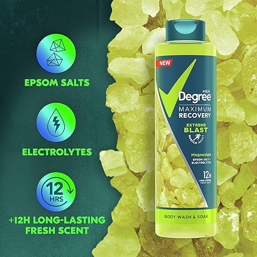 Miniatura 5 de Degree Men Gel de baño y remojo de máxima recuperación para después del entrenamiento, rutina de cuidado de la piel, explosión extrema + sal de