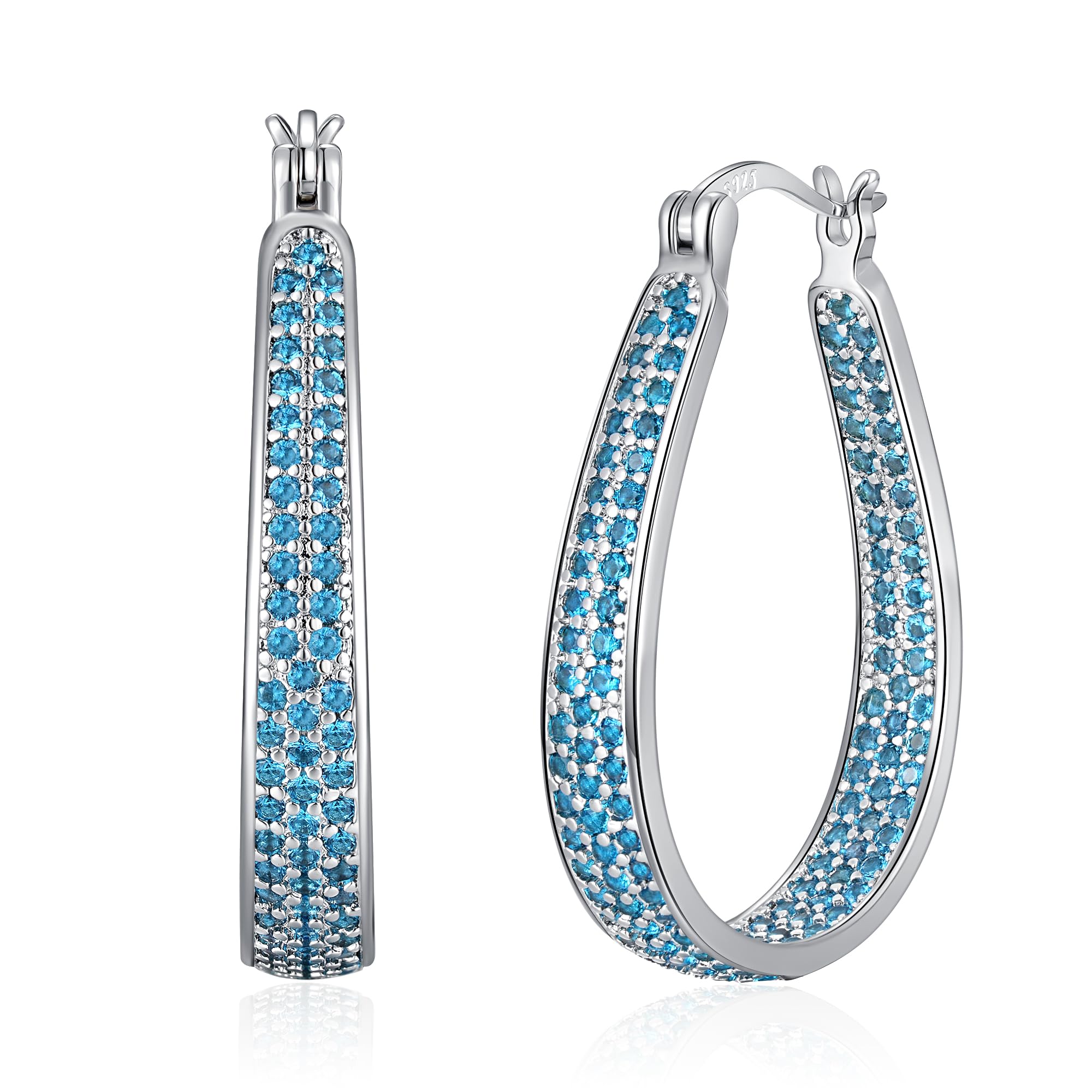 CiNily 925 Sterling Silver Post Hoop Earrings for Women Gilrs Multcolors Cubic Zircon Hoops 14K Gold Plated Oval Chunky Hoop Earrings Jewelry Gift for