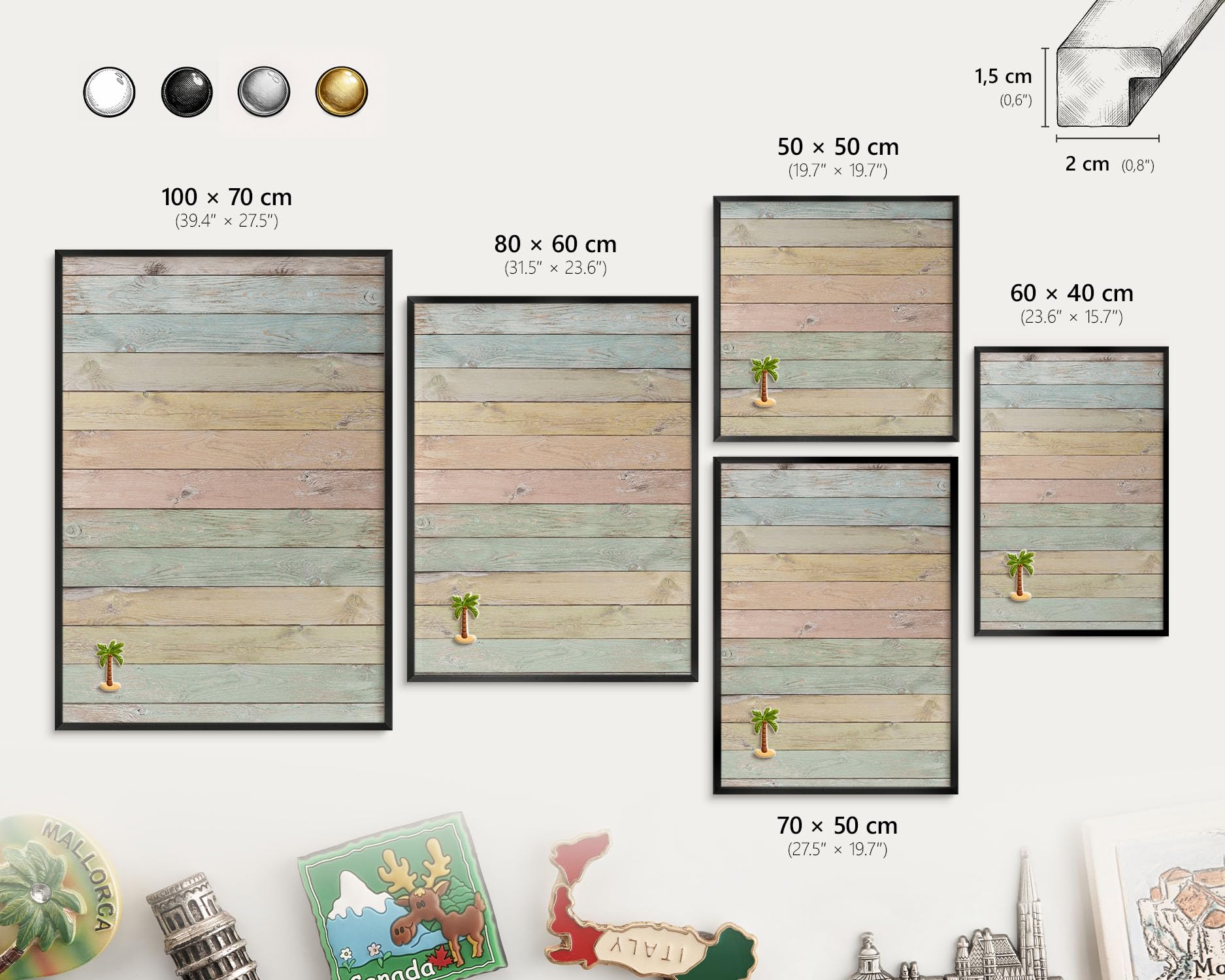 Tablero Imanes de Viaje 60x40 cm | Marco Negro | tablas rústicas | Montaje Vertical y Horizontal | para Casa, Cocina y Oficina | Decoración de Pared | Superficie Metálica