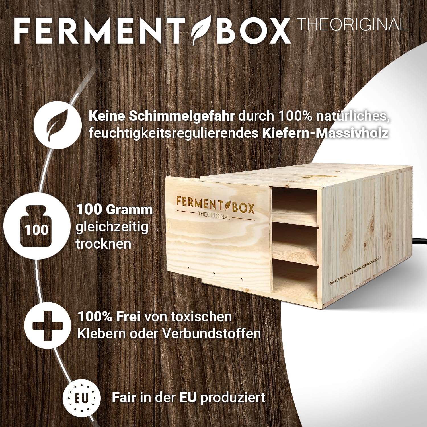 FermentBox® – Komplettset zur Trocknung, Curing & Fermentation mit Aktivkohlefilter für Blüten – Optimale Luftzirkulation & Feuchtigkeitsregulierung – 100% Kiefernholz – 200g Kapazität, geruchsfrei