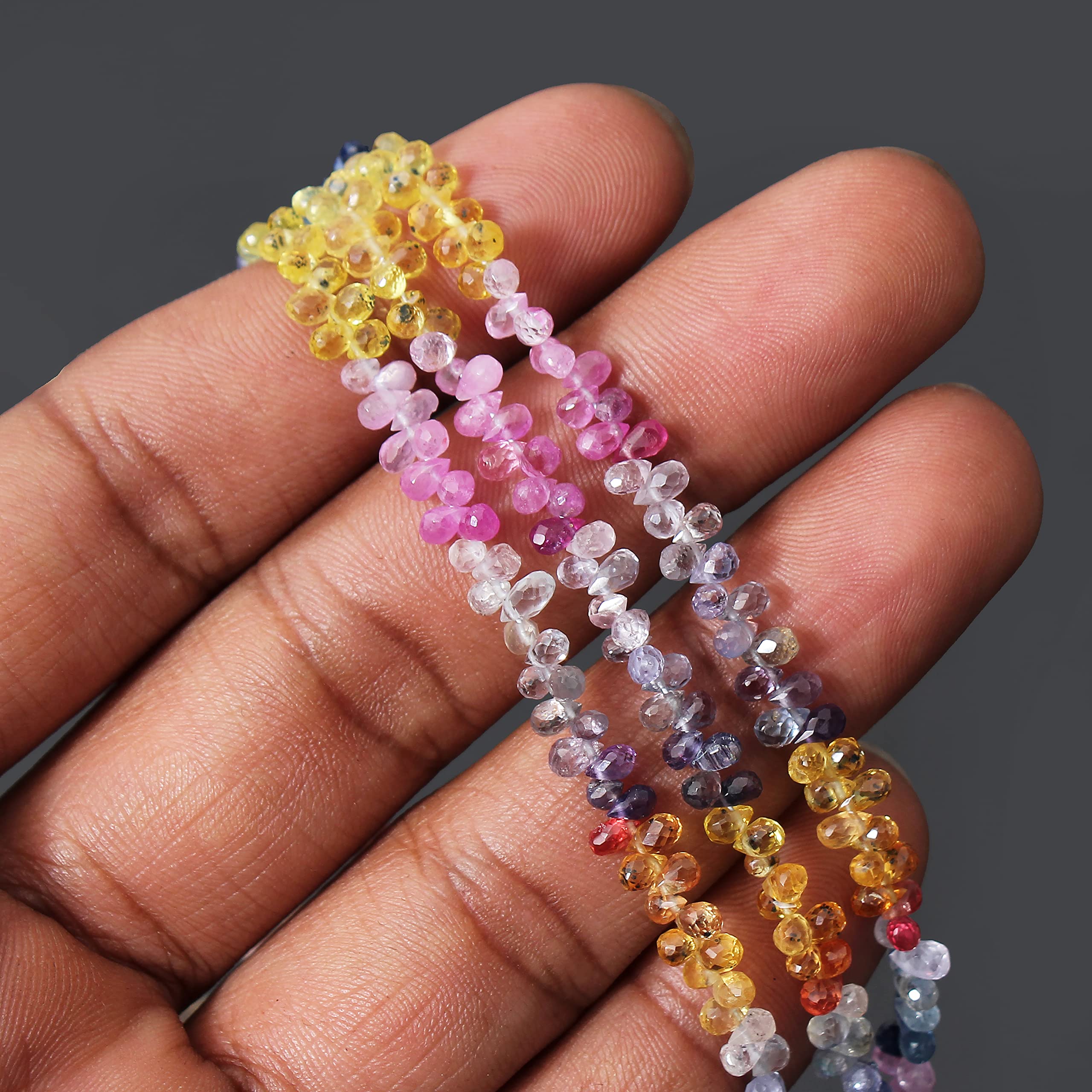 Cuentas de lágrimas facetadas de zafiro arcoíris, 2 x 4 mm, cuentas pequeñas de piedras preciosas, 8 pulgadas