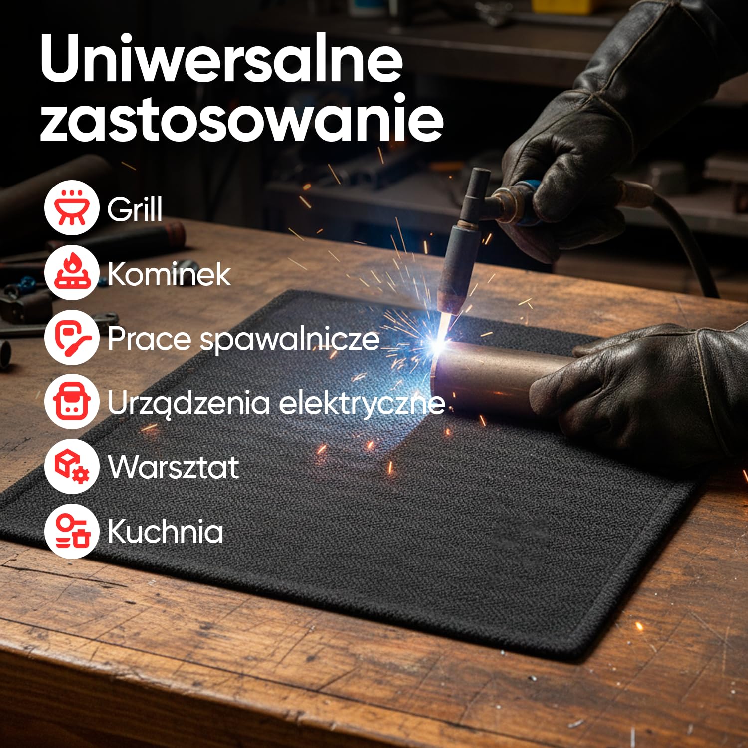 Mata ognioodporna 40×32 cm – mata ochronna przed ciepłem do grilla i warsztatu, ognioodporna podkładka odporna na temperaturę do 982 °C, niezawodnie chroni powierzchnie