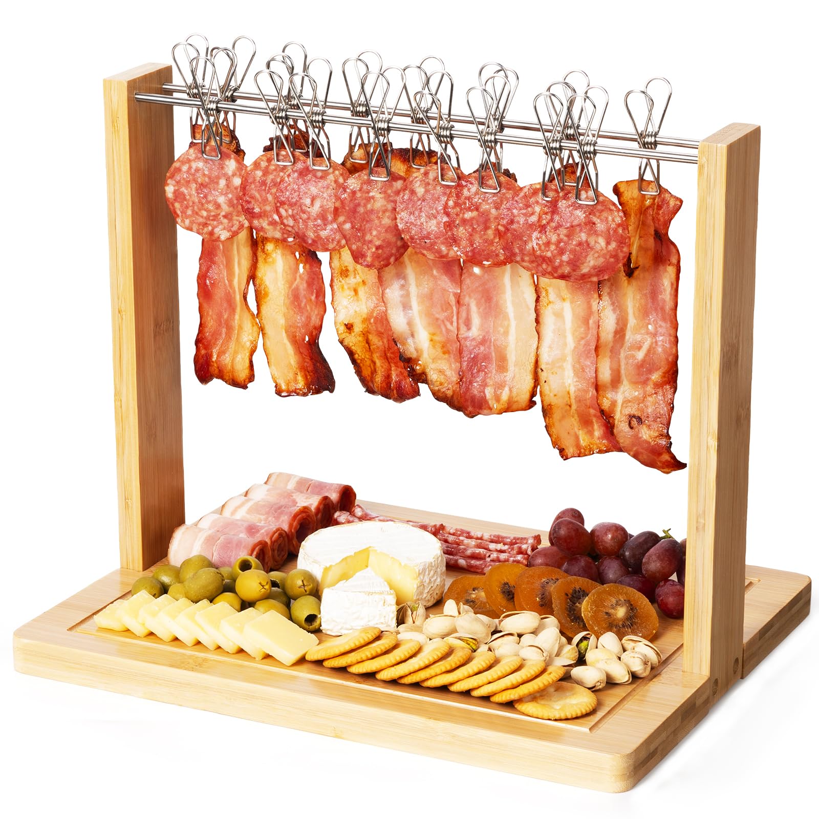 Bacon Clothesline Serving Tray, Bacon Display Rack Bamboo Charcuterie Boards,Bacon Tray Cheeseboard,Housewarming Gifts for New Home