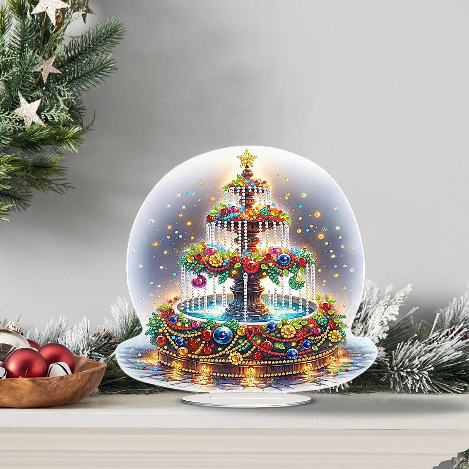 Genérico Kit de pintura artística con gemas de mesa, de mesa con gemas | Pintura artística con gemas de con tema navideño - de escritorio, artesanía de mosaico para la sala de estar del hoga