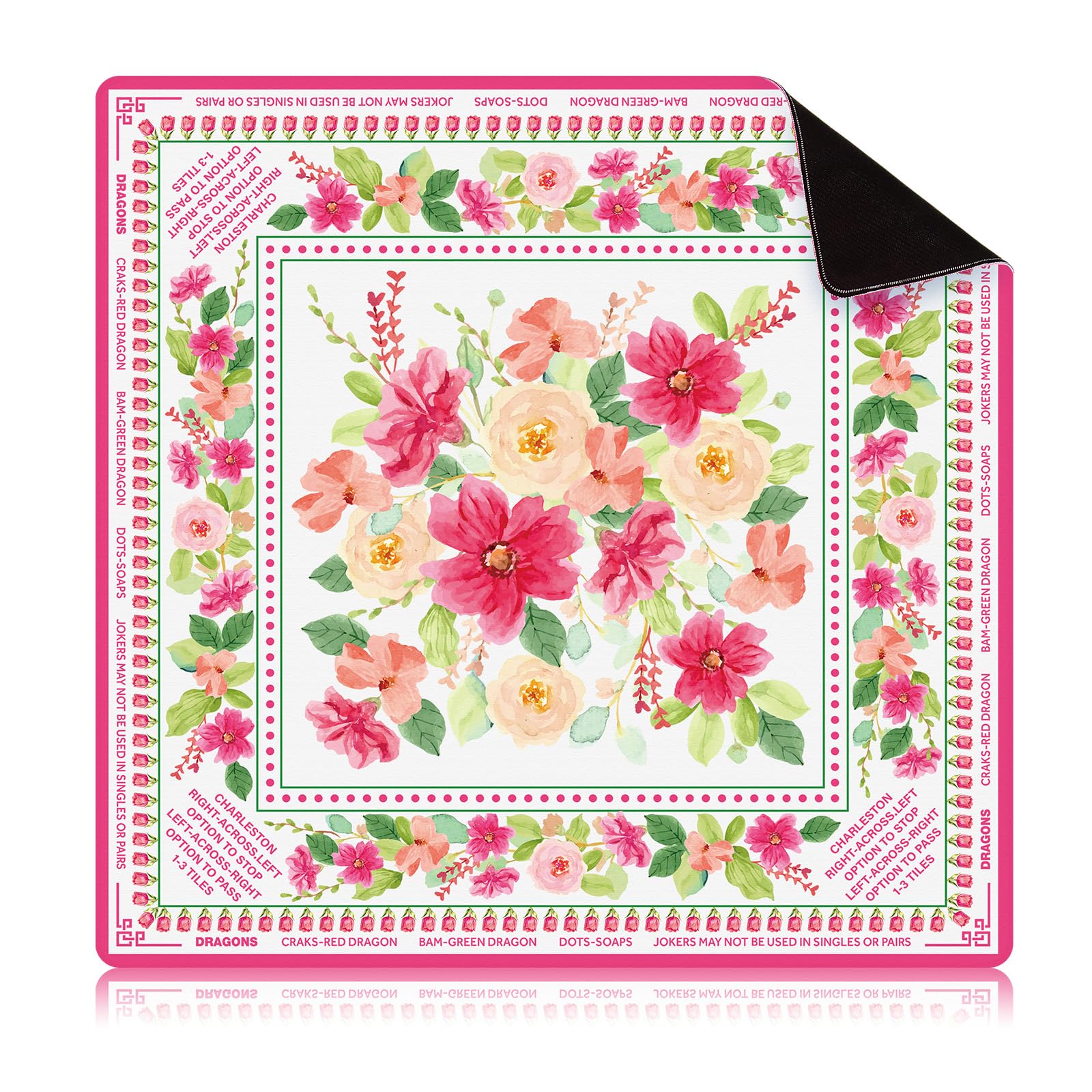 Photo 1 of **Stock Pic for Reference color is blue** Drydiet Floral Mahjong Mat with Rules 31.5" x 31.5" Non-Slip Noise Reduction Gaming Mat for Table Cover Cardboard Tile Poker Dominoes