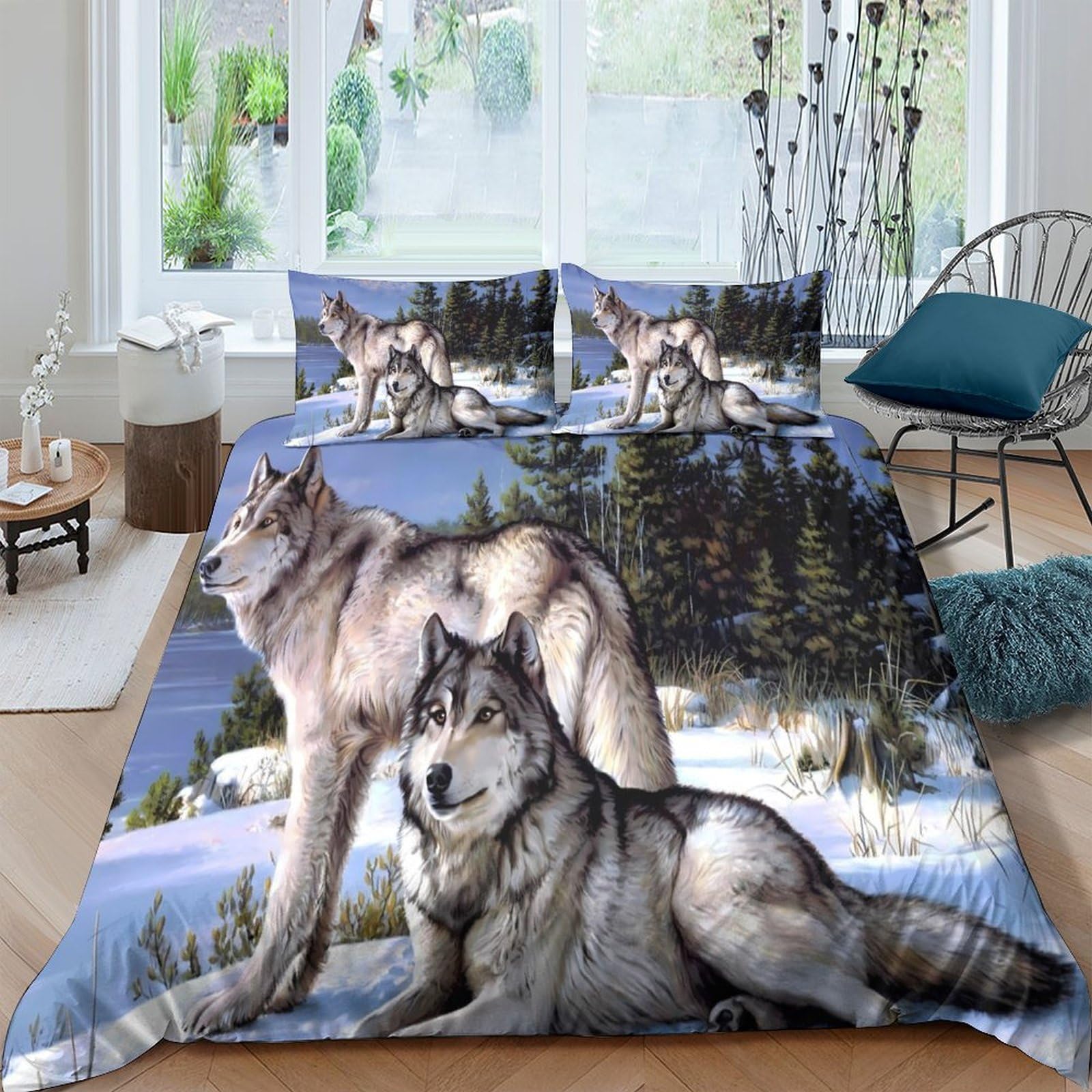 Ctjqhvkz Style-10 3D Printed Wolf Forest Fitted Sheet Microfiber Soft Breathable Snow Mountain Bed Cover For Bedroom Guestroom Decor Single（135X200cm）