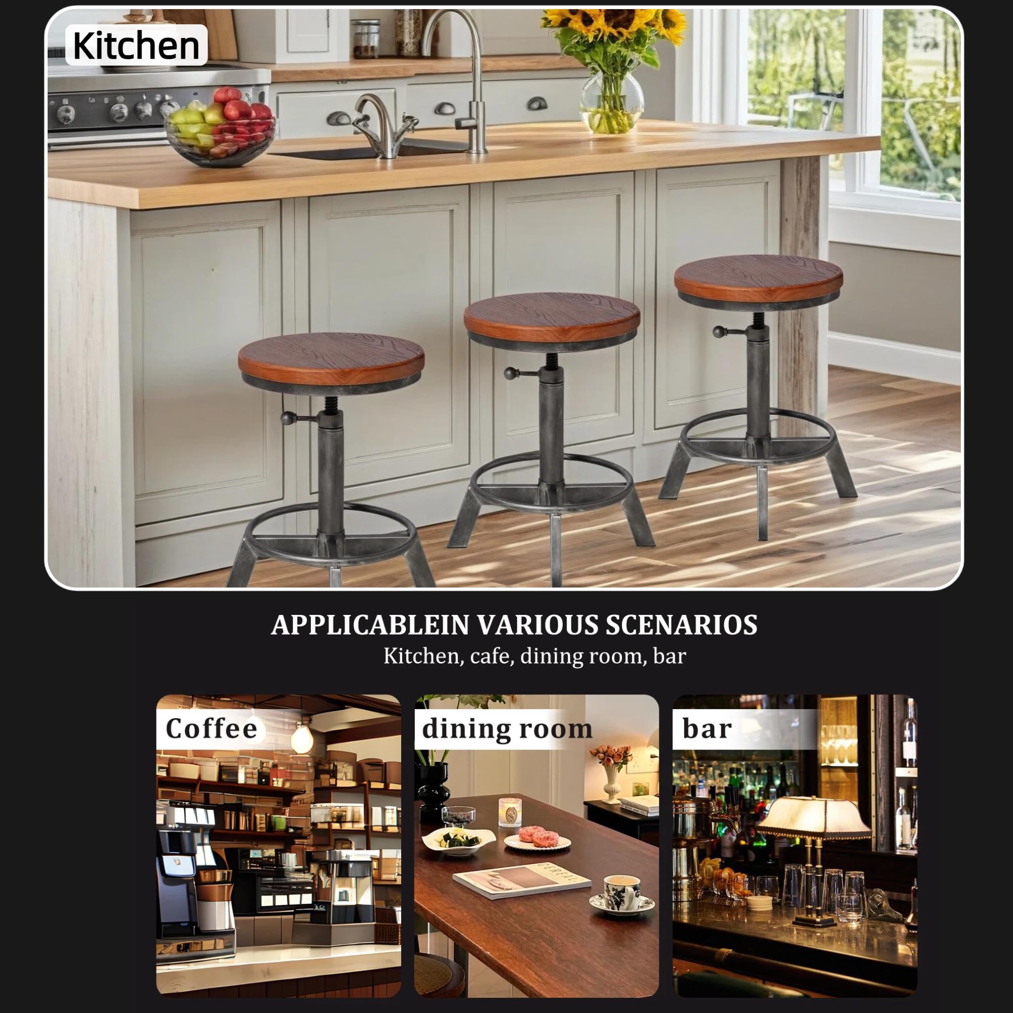 Amazon.com: BOKKOLIK Set of 2-Industrial Bar Stool-Rustic Counter
