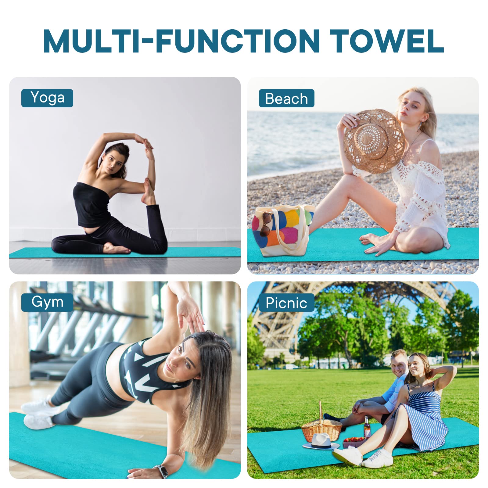 Toallas de Yoga, Toalla Antideslizante para Esterilla de Yoga Caliente con Puntos de Agarre, Manta de Yoga de Microfibra Suave súper Absorbente para Pilates, Fitness y Entrenamiento, 72 x 24