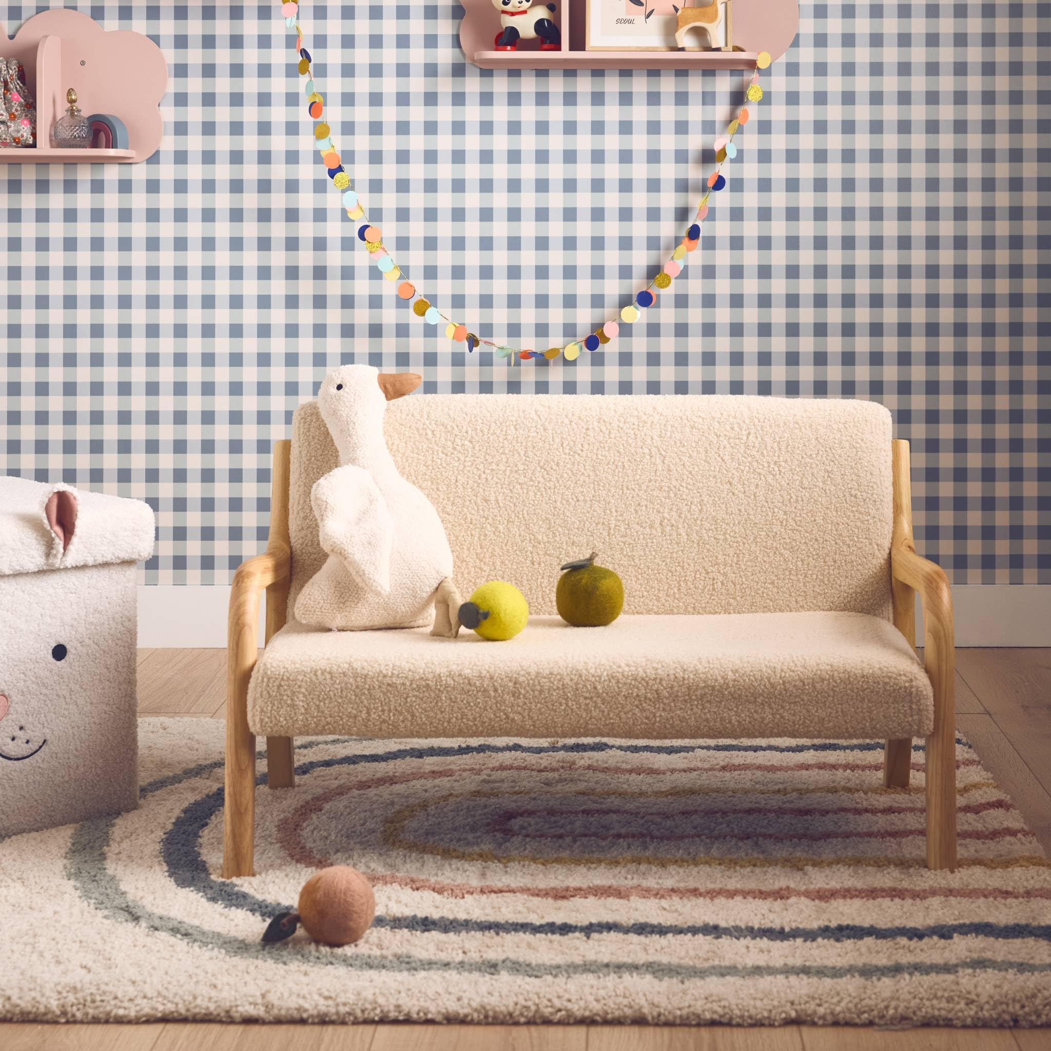 Alice's Garden sweeek - Banquette scandinave Enfant en Bois et Tissu Bouclette Beige 2 Places