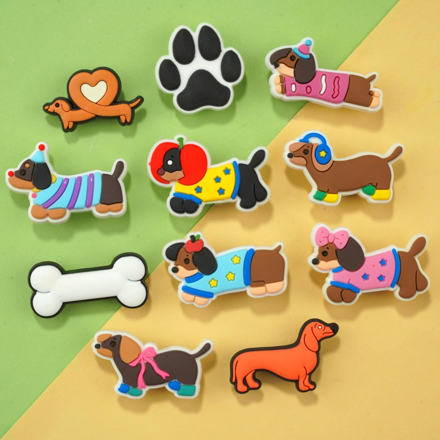 11pcs Dachshund Dog Shoe Charms, PVC Animals Decorations Charms for Shoes, Sandals, Wristbands, Bags, Gifts for Birthday, Holiday, Party