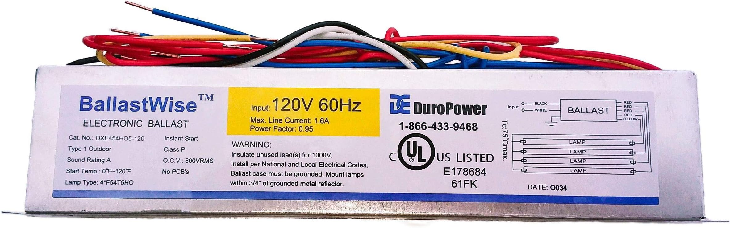 DXE454HO5-120 Electronic Ballast for 4 F54T5HO Tube - Standard SL can