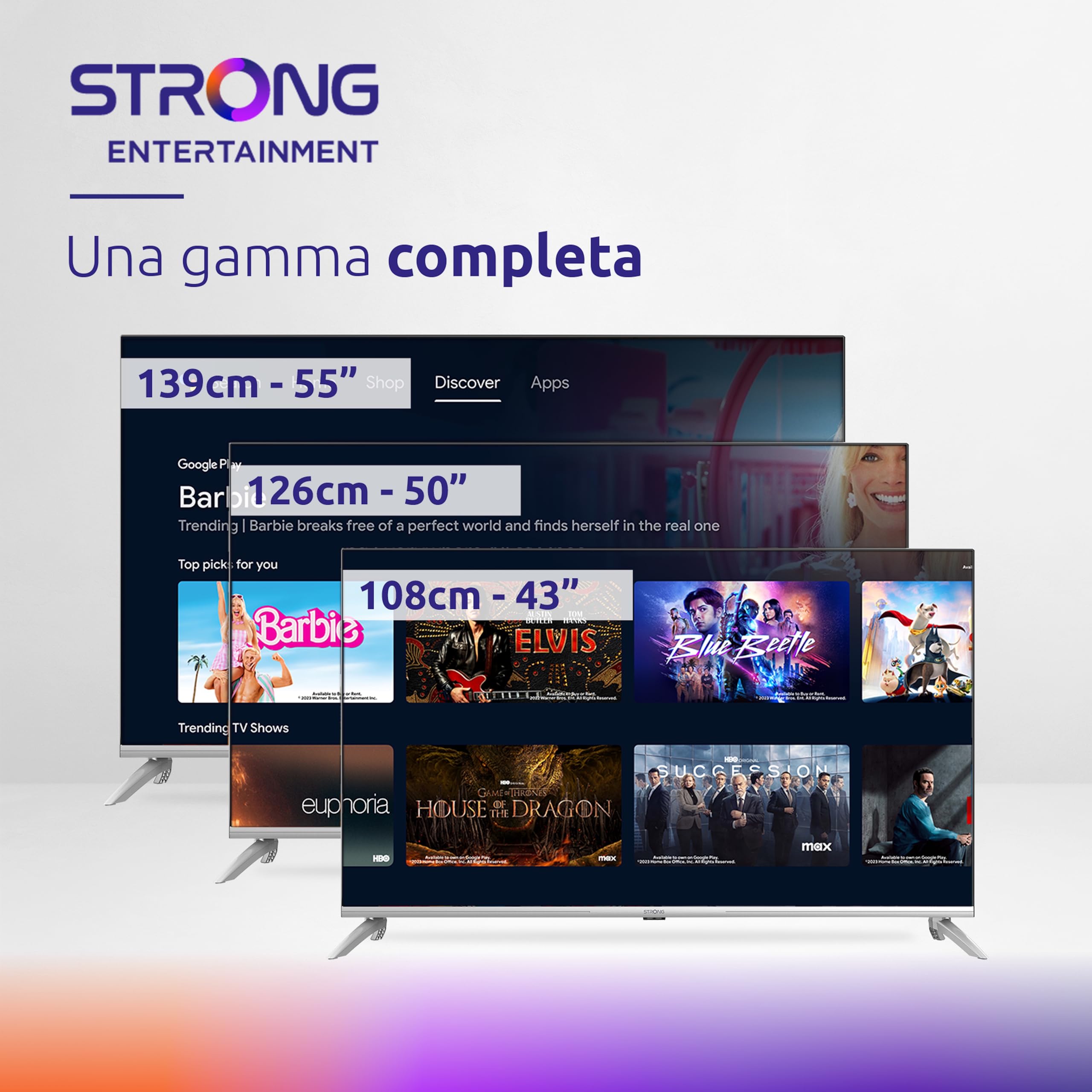 Strong - Smart TV 4K UHD SRT43UD6593 - TV 43 pollici (108 cm) - TV connessa con Android TV - App di streaming - Condivisione file/schermo - WiFI e Bluetooth - Google Assistant - SRT43UD6593 -Nero
