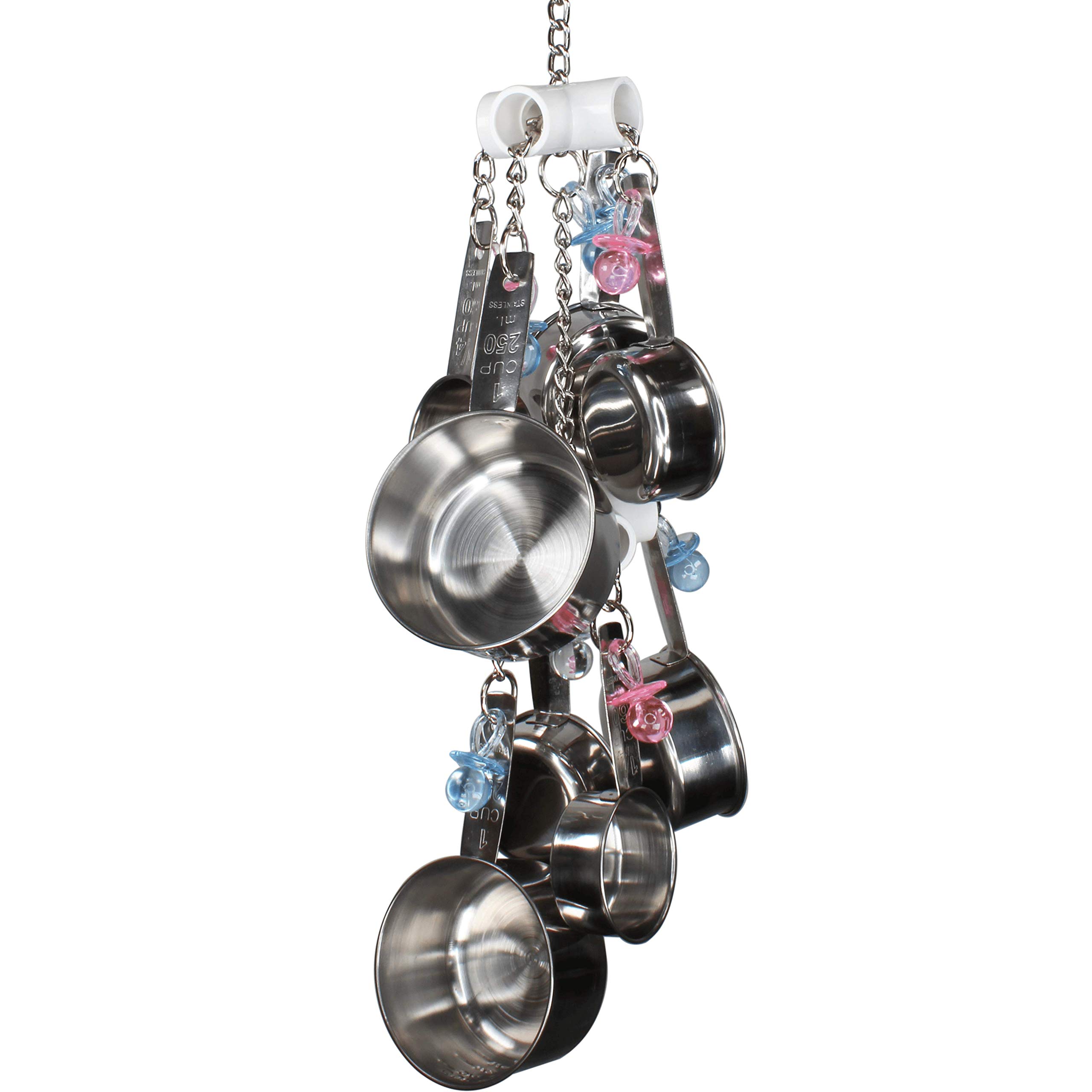 Bonka Bird Toys Clacker Colorful Durable Stainless Steel Pullable Parrot Macaw African Grey Cockatoo (Double Clacker, White)