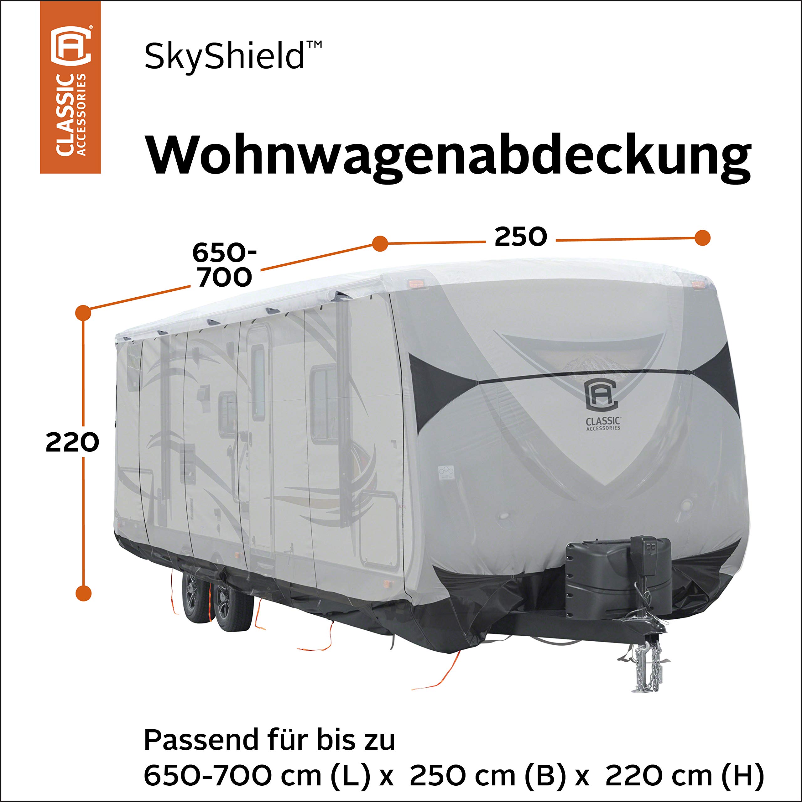 Classic Accessories 80-481-193101-RT Funda para Caravana, Black/Grey/Snow White, 650 - 700 cm largo