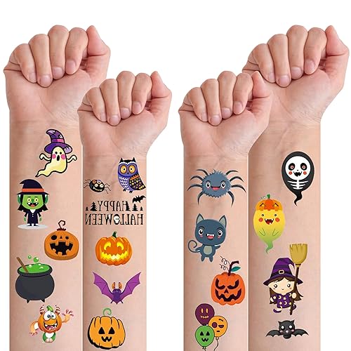 Miniatura 8 de Xutengy 79 piezas de tatuajes temporales de cicatriz de Halloween para niños, surtido de calcomanías de tatuaje falso de truco o trato para niños y