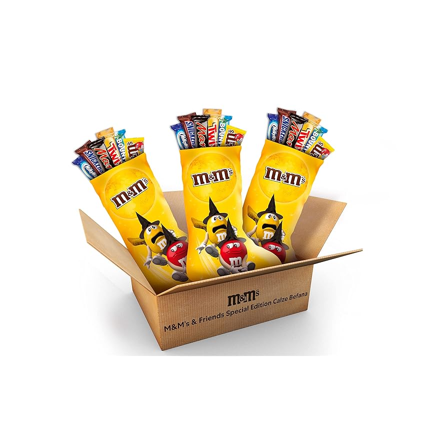 Immagine del prodotto M&M's & Friends 3 Calze della Befana, Edition Epifania con 1560g di cioccolato M&M's, Twix, Snickers, Bounty, Mars e Milky Way