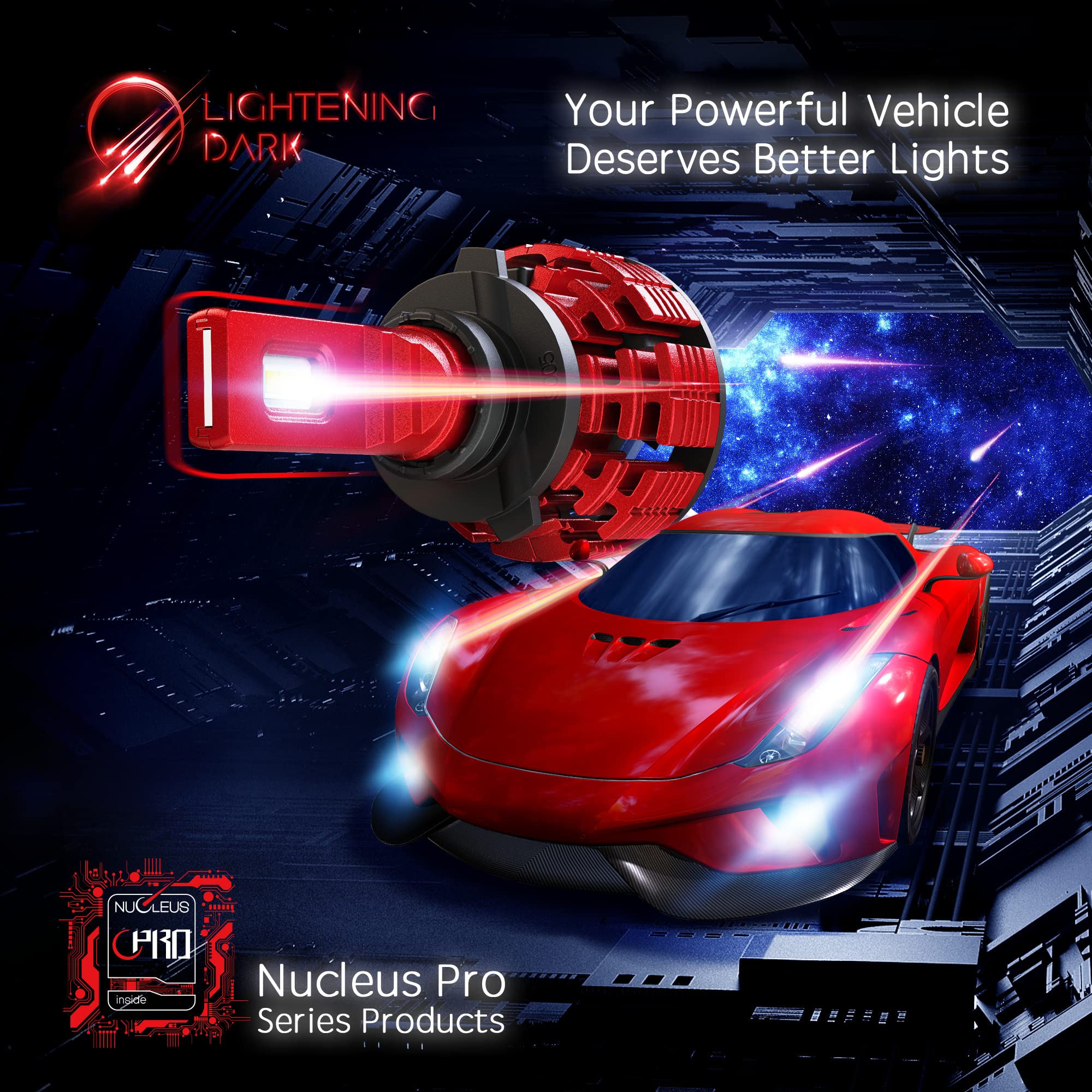 LIGHTENING DARK 9006 HB4 led bulb, 16000LM Extremely Bright Nucleus Pro