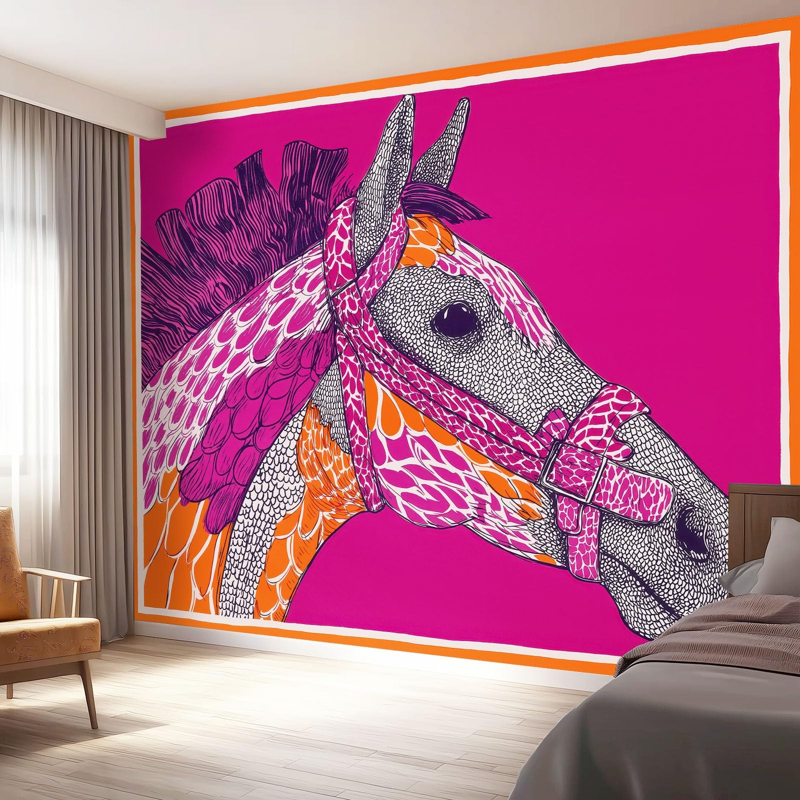 Tapeta 300 x 210 cm, abstrakcyjny wzór konia pop art, dekoracja z włókniny do pokoju dziecięcego i ściany TV, różowa