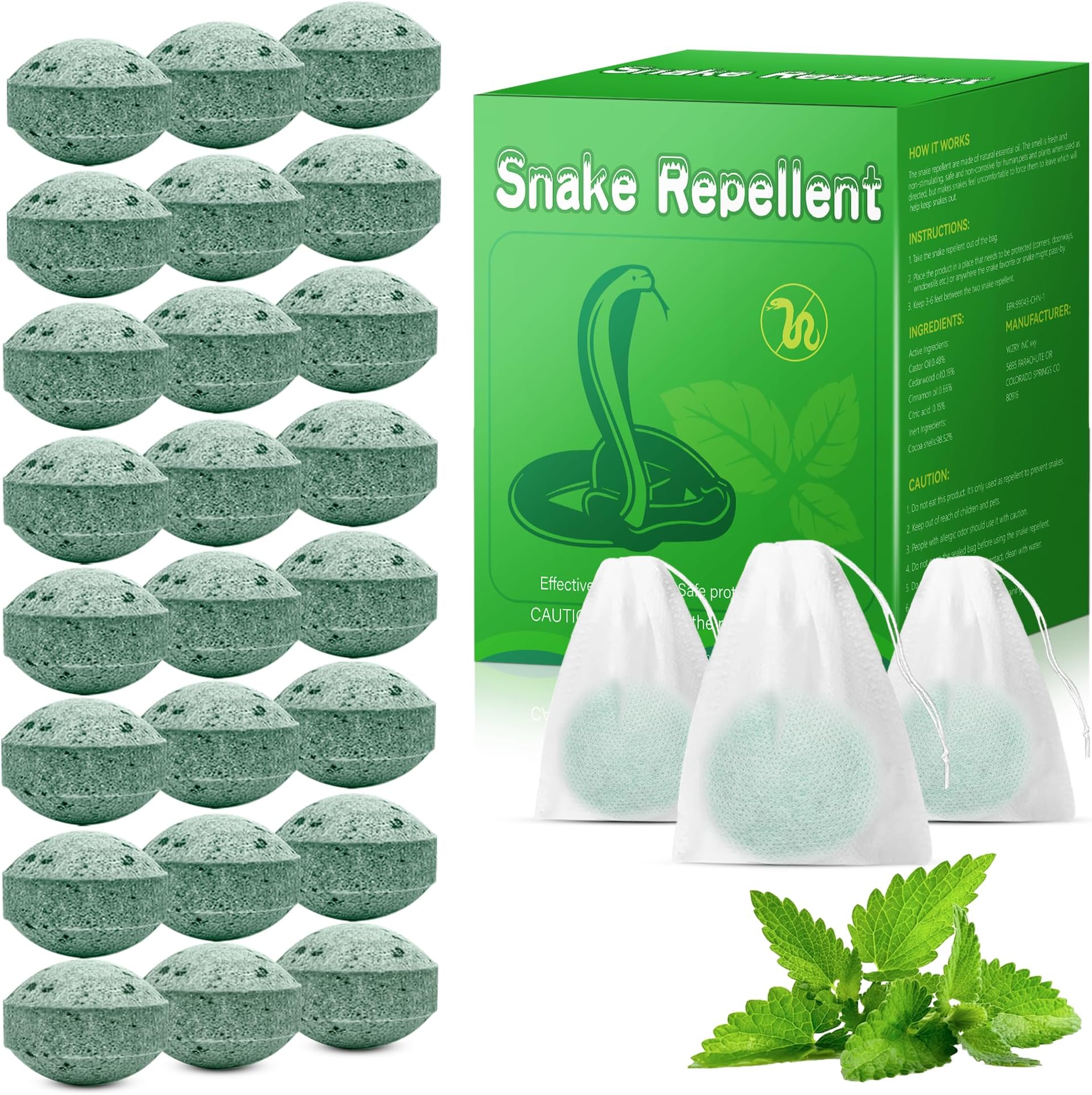 24 Pack Snake Repellent for Yard Pet Safe, Powerful Lizard Repellent for Outdoors, Moth Balls for Snakes Outdoor Use, Keeps Snakes Lizards Away from Garden Lawn Camping Fishing