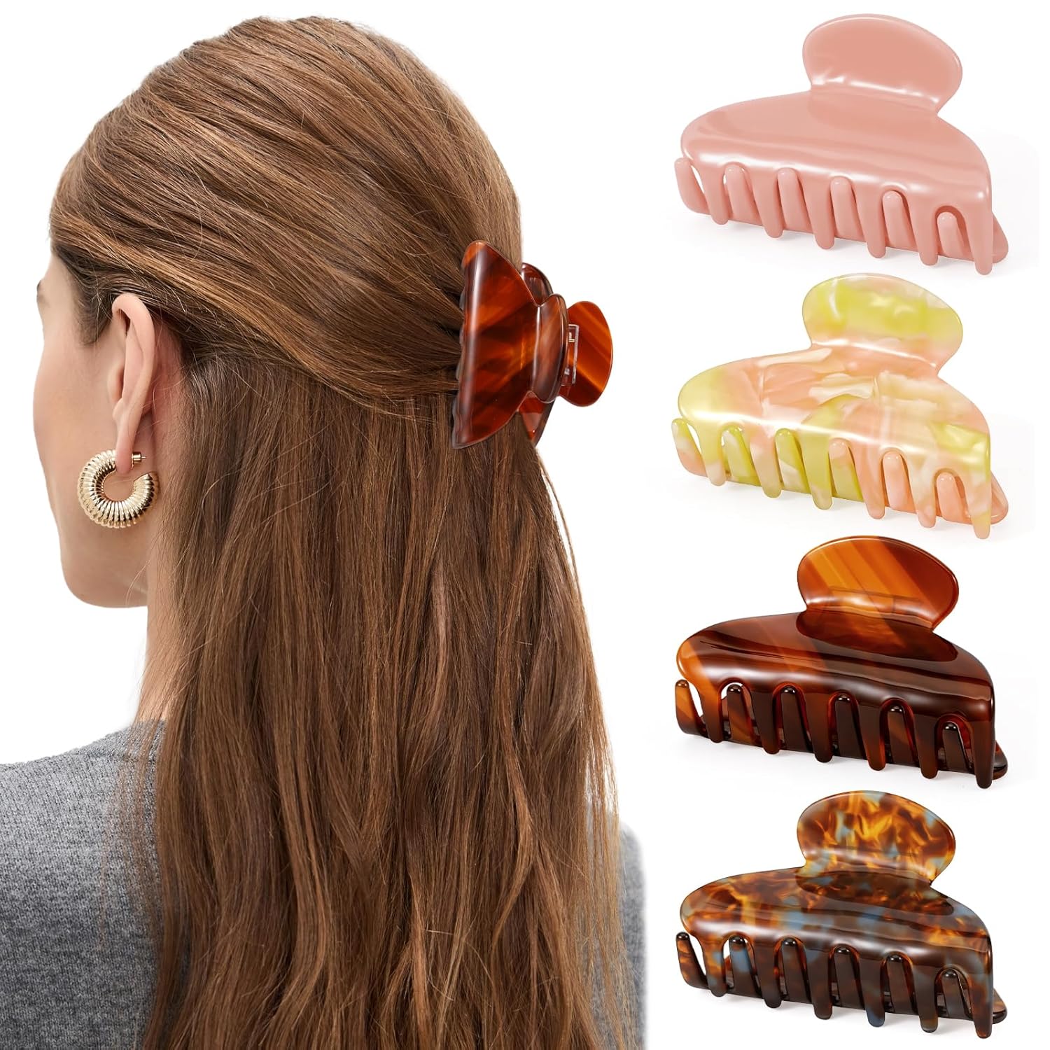 4 Pack Hair Clips for Women - Cute & Stylish Small Claw Clips for Everyday Use, Medium Hair Claw Clip for Thin Hair | Ideal Gifts Tortoise Hair Accessories for Women Holiday Gifts