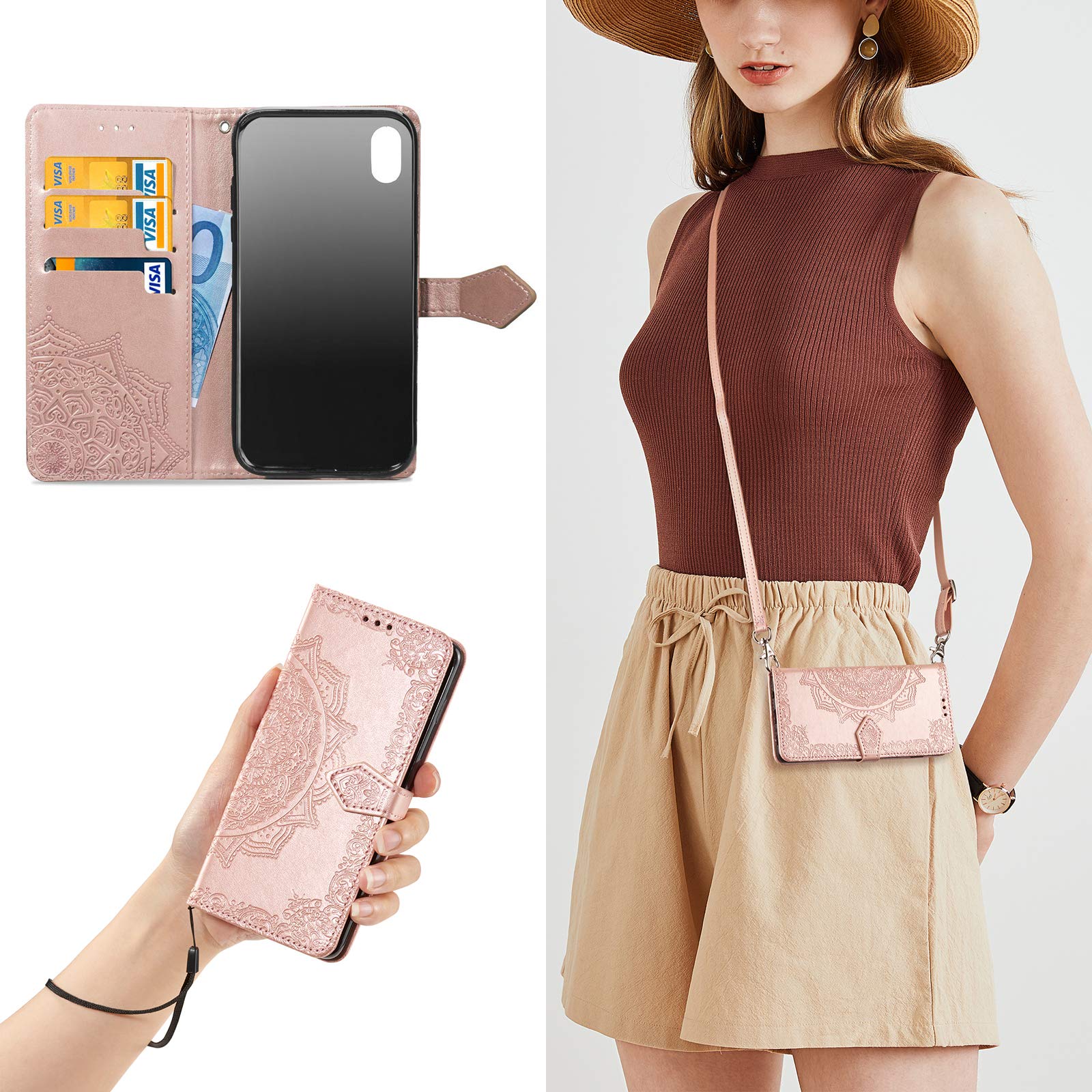 UITUIM Custodia a portafoglio per iPhone X/iPhone XS, in pelle, con scomparto per carte di credito e supporto magnetico, per iPhone X/iPhone XS, blu