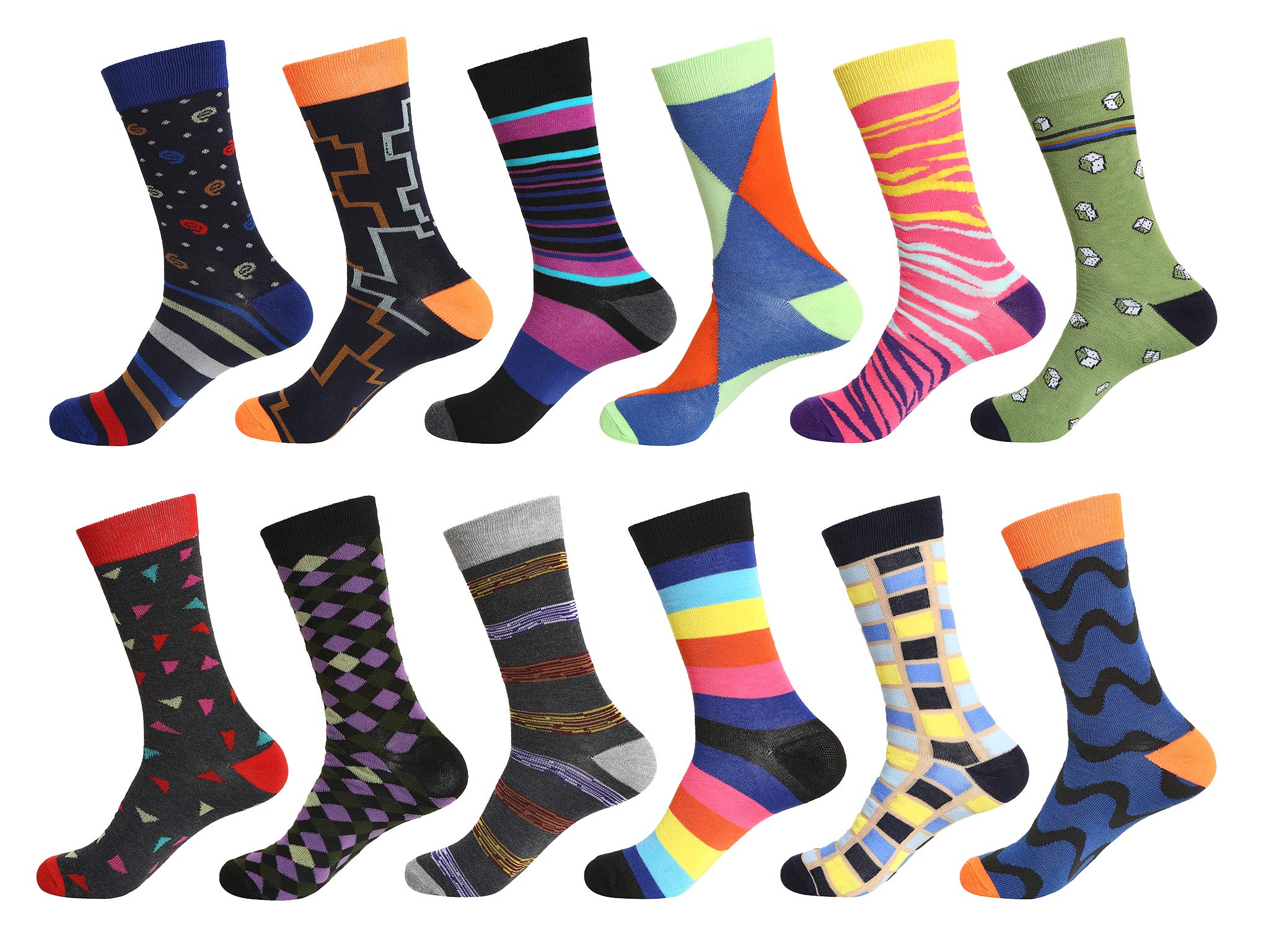 Gelante 12 Pairs Mens Funny Crazy Colorful Dress Crew Sock