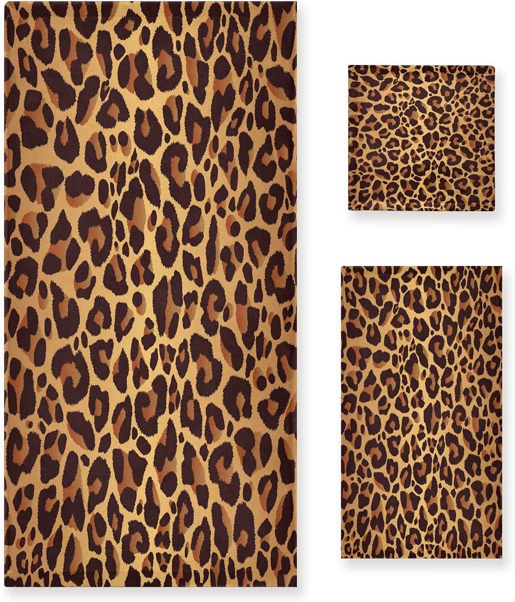 ALAZA Leopard Animal Print Vintage Soft 3 Piece Bath Towels Set for Bathroom Spa Hotel, 1 Bath Towel+ 1 Hand Towel+ 1 Washcloth