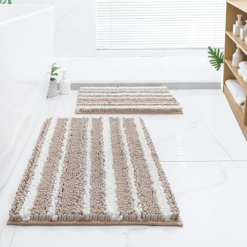 HOMEIDEAS Juego de 2 alfombras de baño, felpilla de tinte catiónico, extra suave, absorbente, antideslizante, lavable a máquina (32 x 20 pulgadas +
