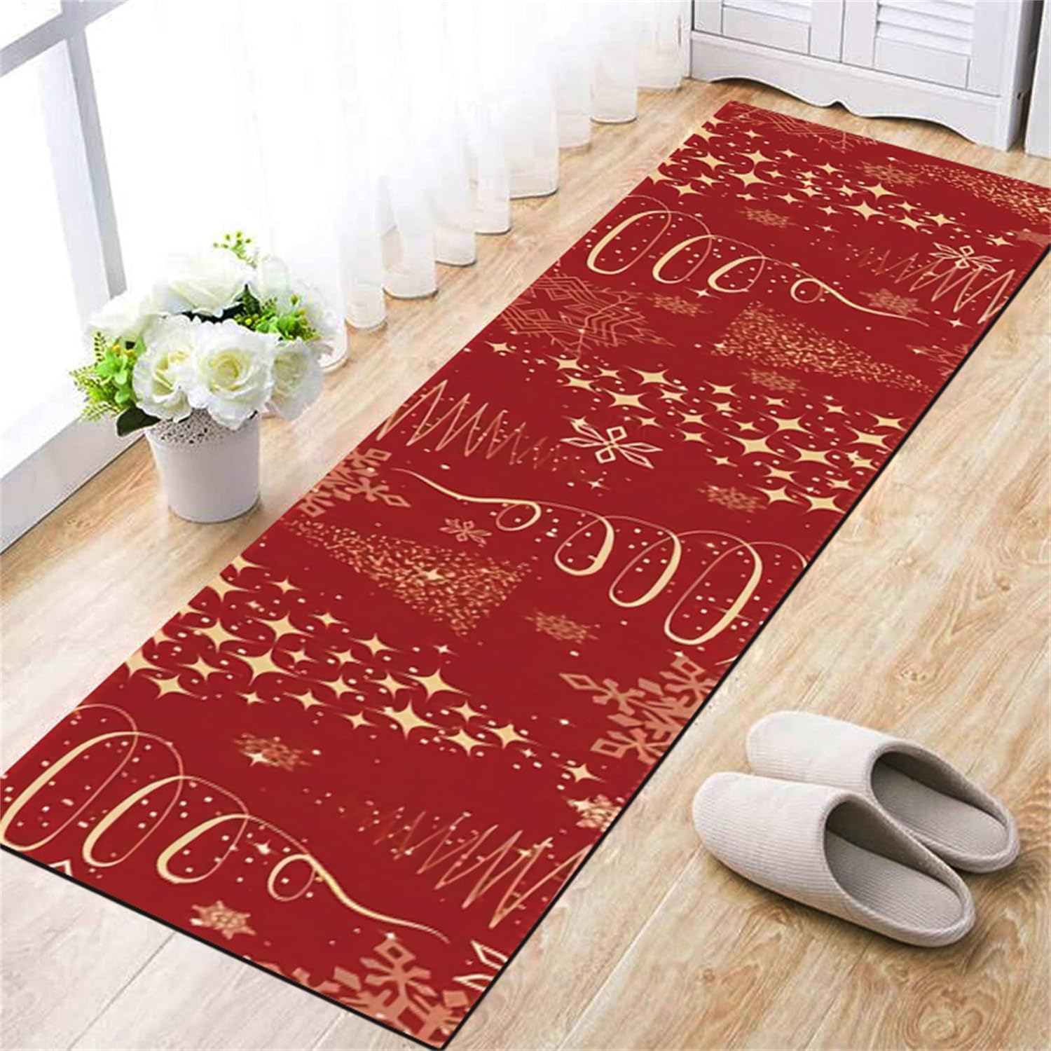 ZCLRUG Merry Christmas Runner Rugs, 2x7ft, Classic Vintage Glitter Xmas Tree Stars