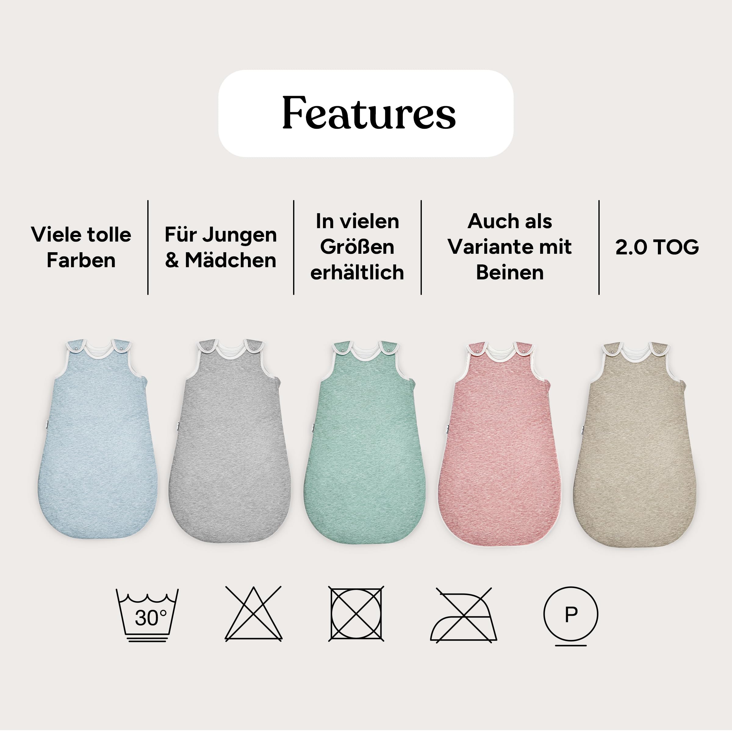 Ehrenkind® Ganzjahres-Schlafsack Rund mit Wollfüllung | 100% Bio-Baumwolle mit 100% Wolle Füllung Baby-Schlafsack | OEKO-TEX