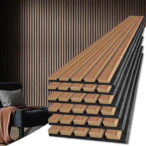 Art3d Paneles acústicos de listones de madera de 6 piezas para decoración elegante y reducción de ruido, panel texturizado 3D para techo y pared,
