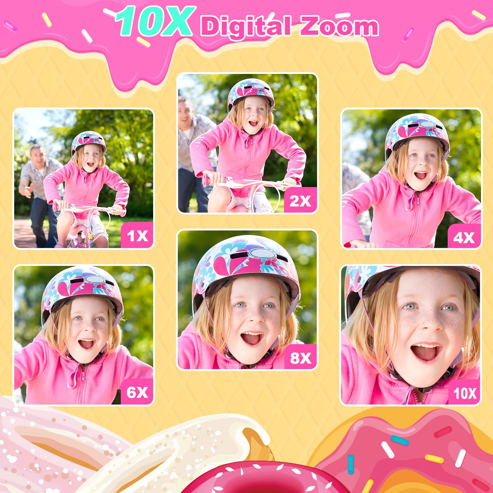 Ushining Macchina Fotografica, 10X Zoom Mini Fotocamera Digitale 20MP 1080P Selfie Videocamera con 2,0 Pollici Schermo Scheda TF da 32 GB, Regalo per Ragazze 3-12 Anni, Gelato