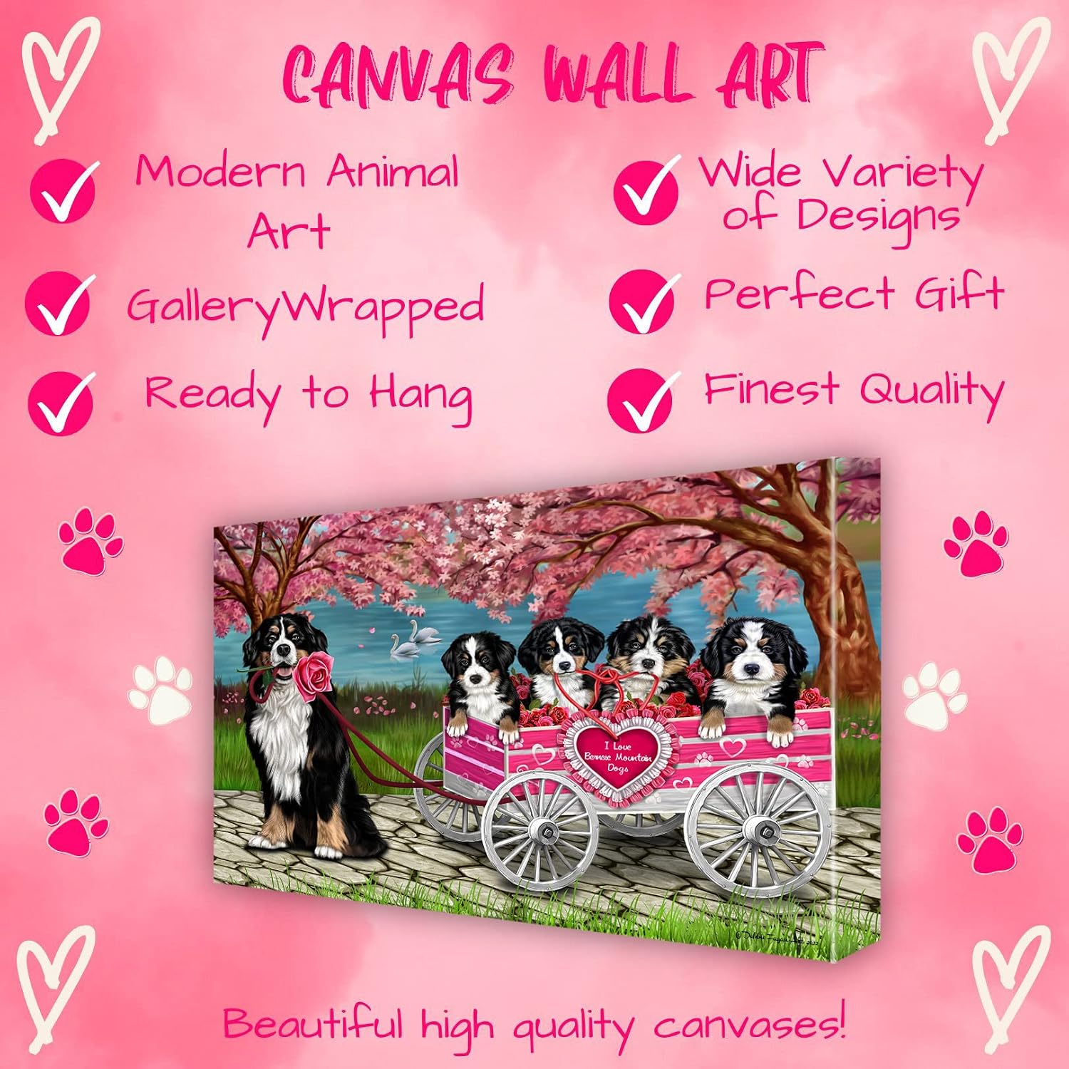 Doggie of the Day I Love Pet with Bernese Mountain Dog Canvas Wall Art - Premium Quality Ready to Hang Room Decor - Flat Rolled 16" x 24"