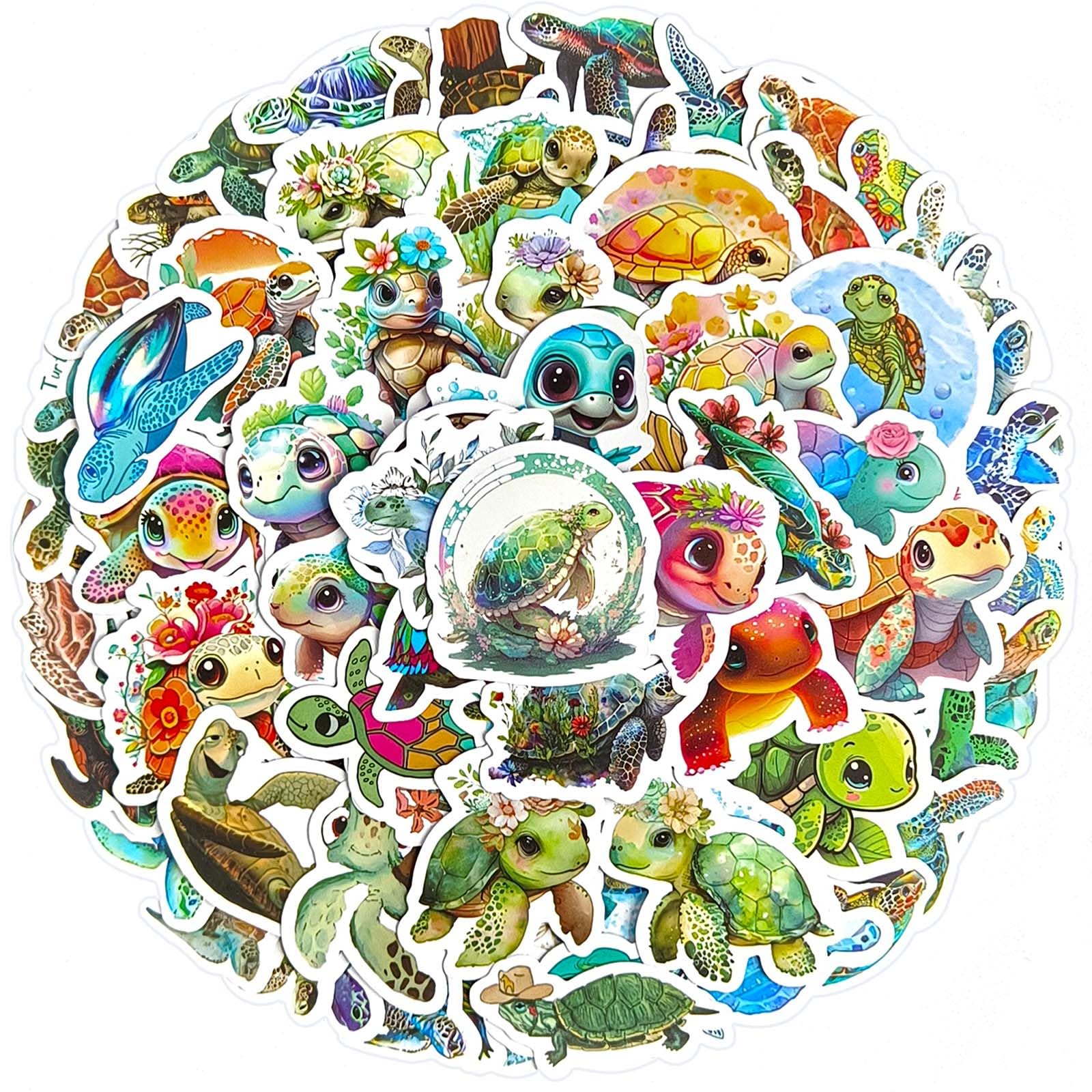 Ychsring Turtle Stickers Bulk - 100PCS Waterproof Vinyl Colorful, Cute Sea Animal, Ocean Creature for Water Bottles, Scrapbooking, Journaling,Laptop -