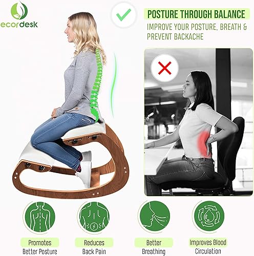 Miniatura 3 de Silla ergonómica, asiento ajustable, silla de oficina para escritorio, corrector de postura, cojín cómodo de alta calidad, mecedora de madera (nuez)