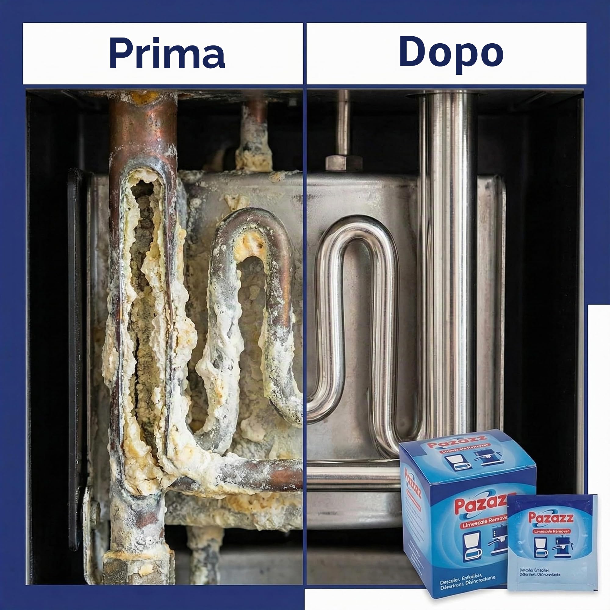 PAZAZZ Decalcificante per Macchine da Caffè – Compatibile con De’Longhi, Sage, Gaggia, Krups, Dualit e Altri – Rimuove il Calcare – Rende 60.000ml – Confezione da 12