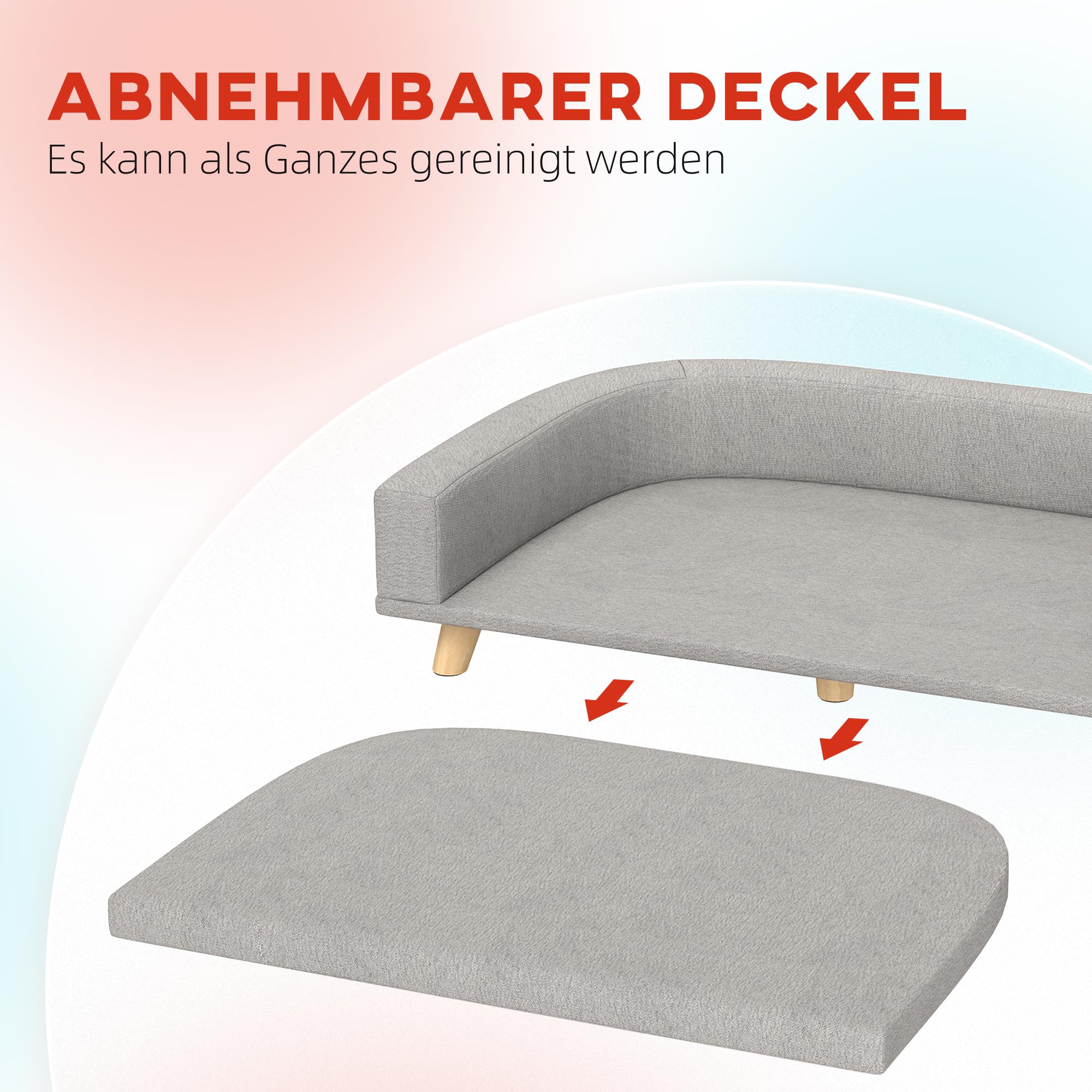 PawHut Hundesofa Hundecouch für große Hunde mit Rückenlehne, Holzbeine Hundebett mit abnehmbarem, waschbarem Bezug Haustiersofa Katzensofa bis 30 kg, 98 x 67 x 25 cm, Grau